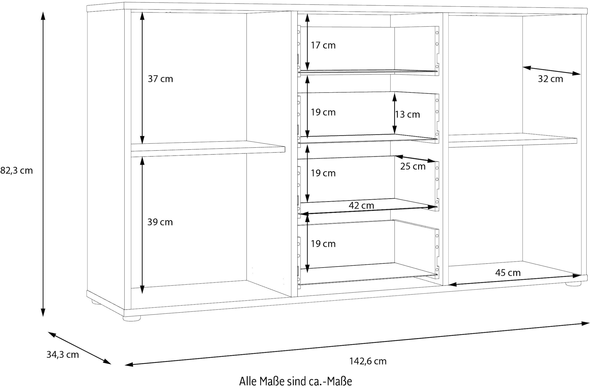 FORTE Sideboard »Cardigan«, Sideboard, 2 farbig, Stauraum, Schubkasten, Soft Close,Breite 142,6cm
