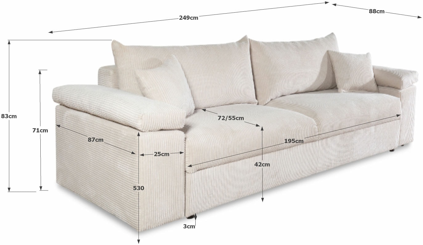 COLLECTION AB Schlafsofa »Mara, B: 249 cm, Liegefl. 139x195 cm« Dauer-Schlaffunktion, Bettkasten & Federkern, wahlweise mit Topper
