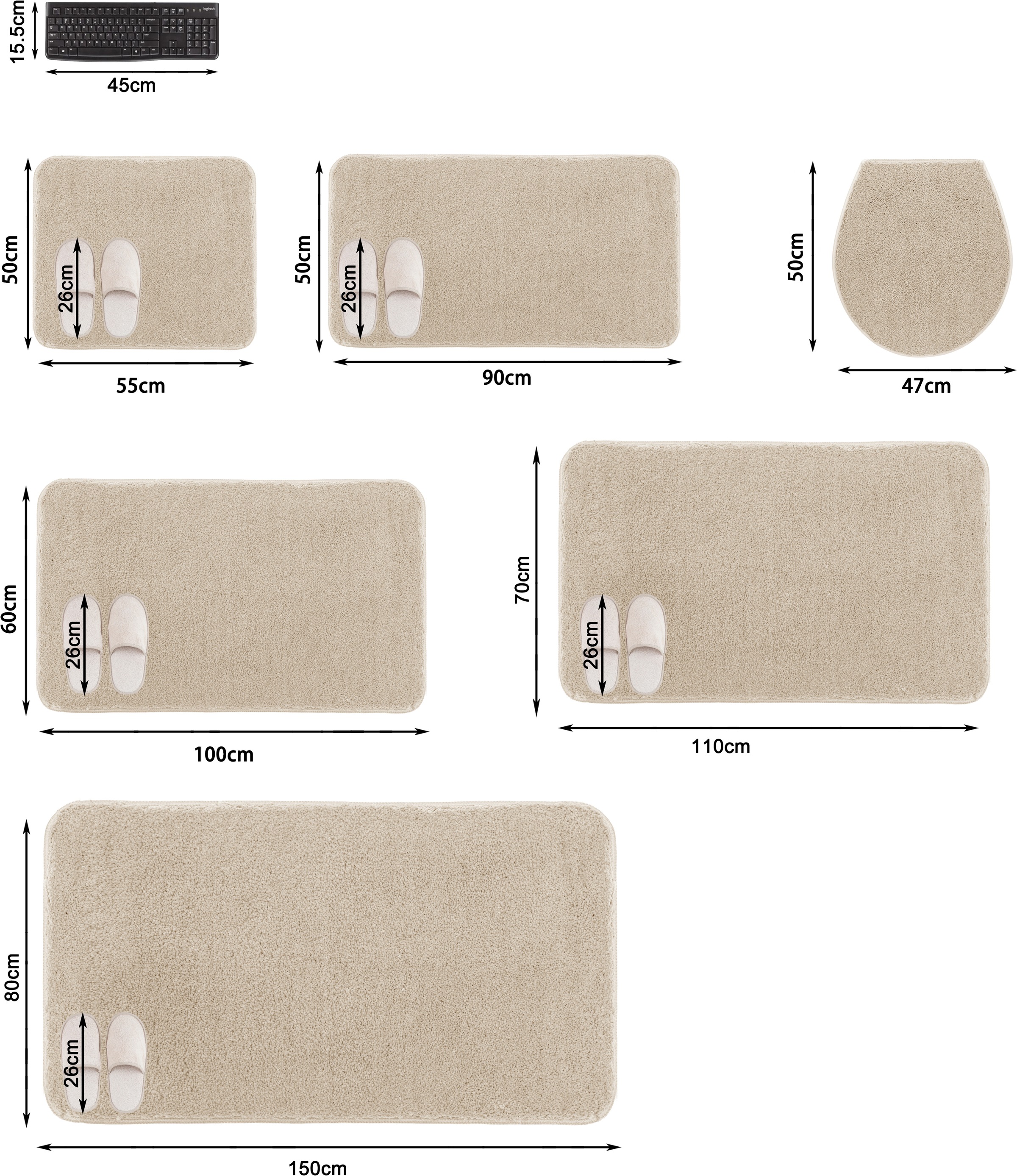 OTTO home Badematte »Sanremo Premium, Badvorleger, Badezimmer Teppich, Duschvorleger« Höhe 30 mm rutschhemmend beschichtet fußbodenheizungsgeeignet | schnell trocknend Badteppich, unifarben, rechteckig, rund & als 3-tlg. Set erhältlich