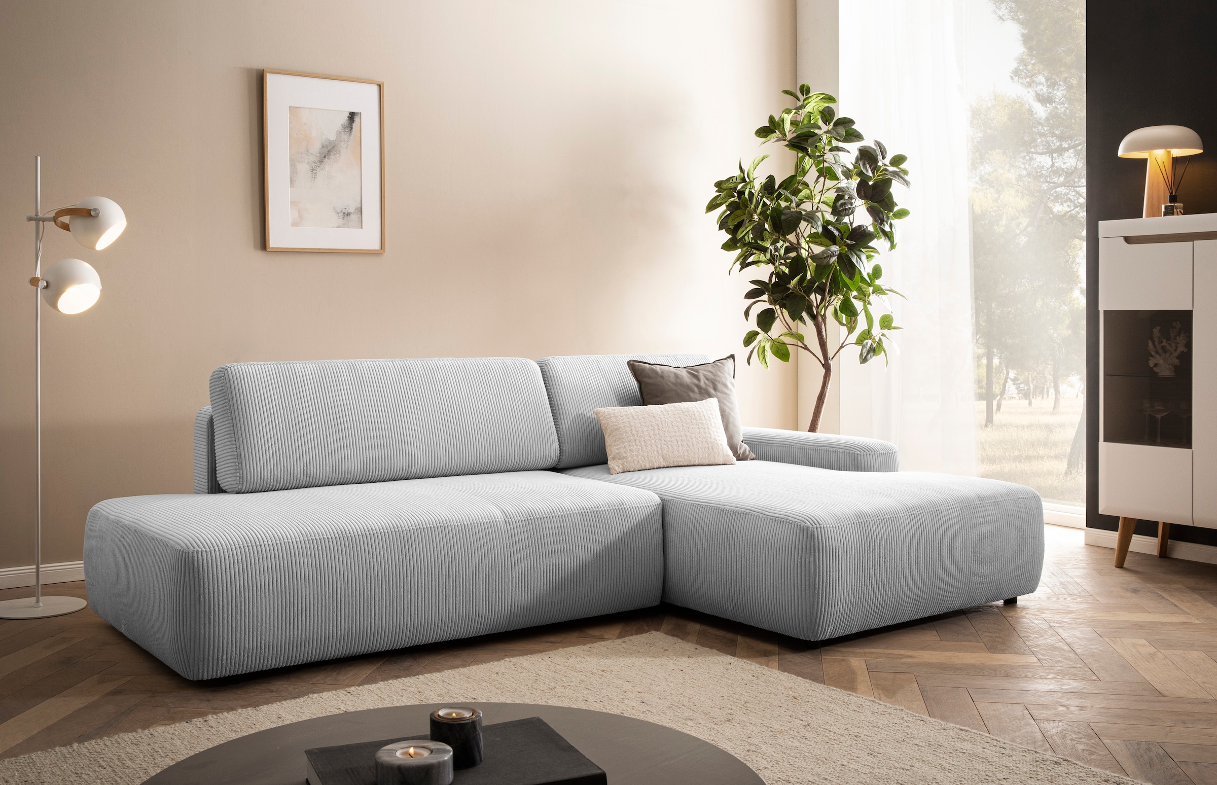 Home affaire Ecksofa "TORGE, Schlafsofa Cord, Samtvelours u. Strukur fein, günstig online kaufen