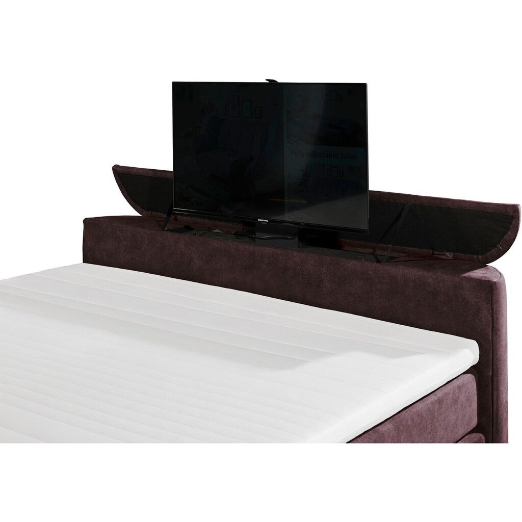 ED EXCITING DESIGN Boxspringbett »Dallas«,  inkl. Topper, LED-Beleuchtung, TV Halterung (bis 40 Zoll) und 2 Bettkästen