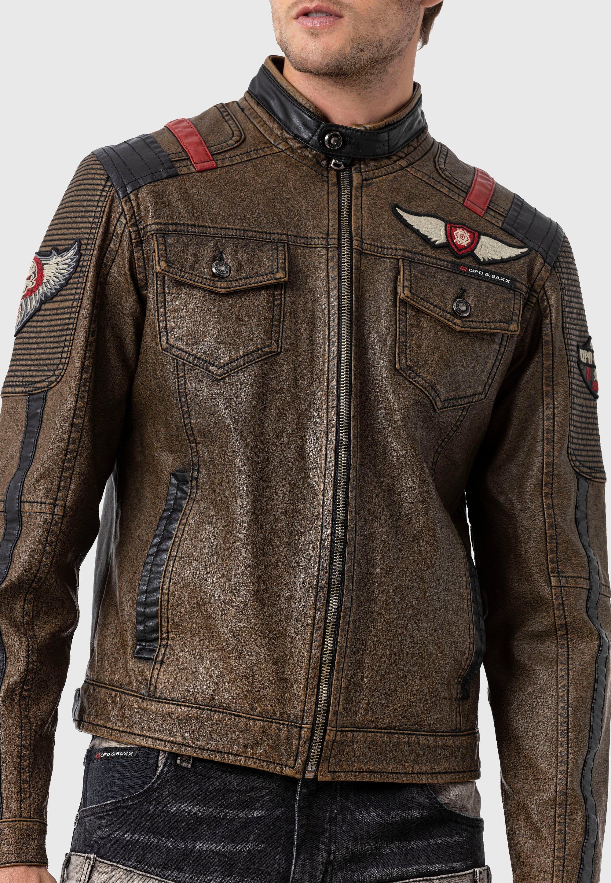 Cipo & Baxx Bikerjacke »Jacke«, ohne Kapuze, im Biker-Look