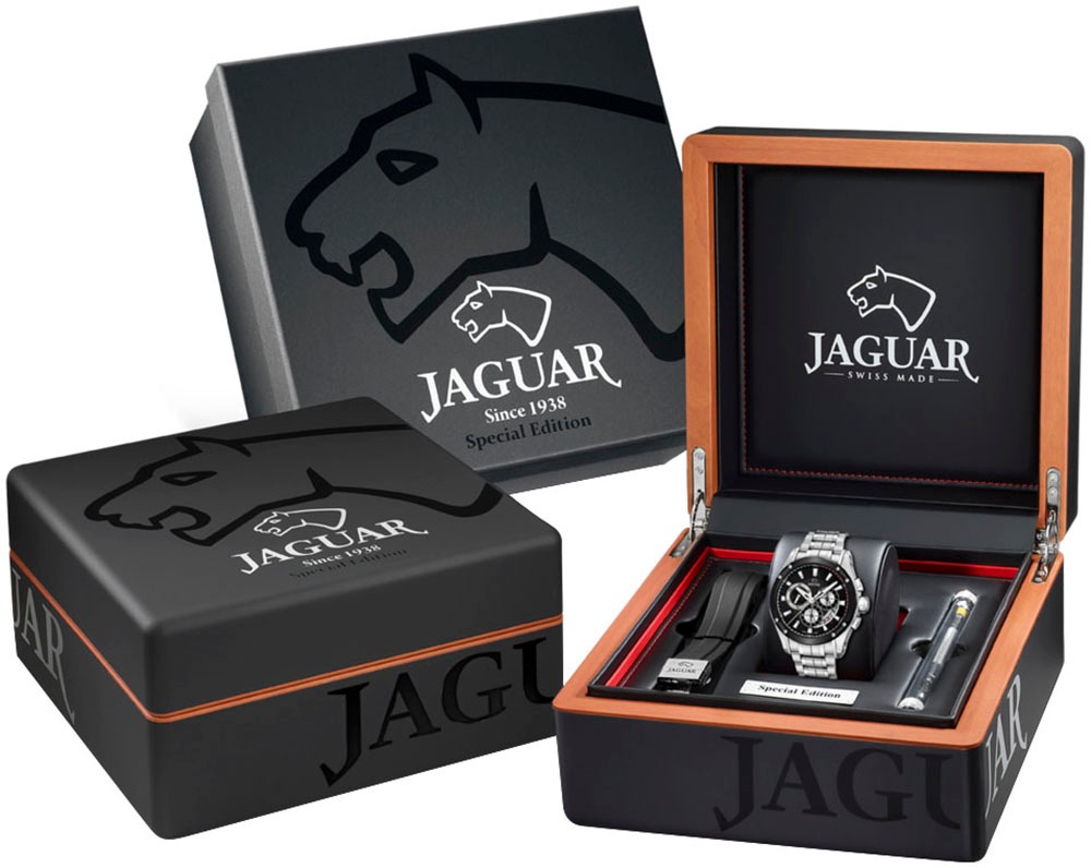 Jaguar Chronograph »Special Edition«, (Set, 3 tlg., Uhr mit Wechselband und Bandwechsler), Quarz,Armbanduhr,Herrenuhr,Swiss Made,Edelstahlarmband,Stoppfunktion
