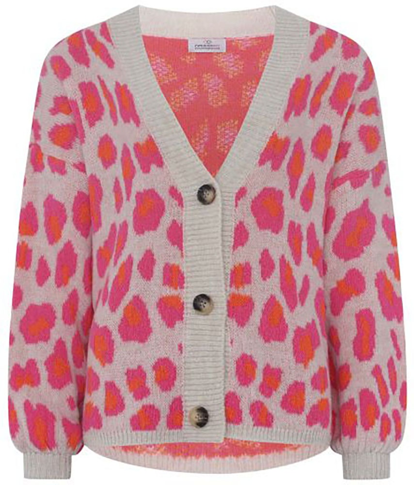 Thumbnail - Zwillingsherz Strickjacke ""Big Leo"", mit Knöpfen und auffallendem Leo Muster, One Size