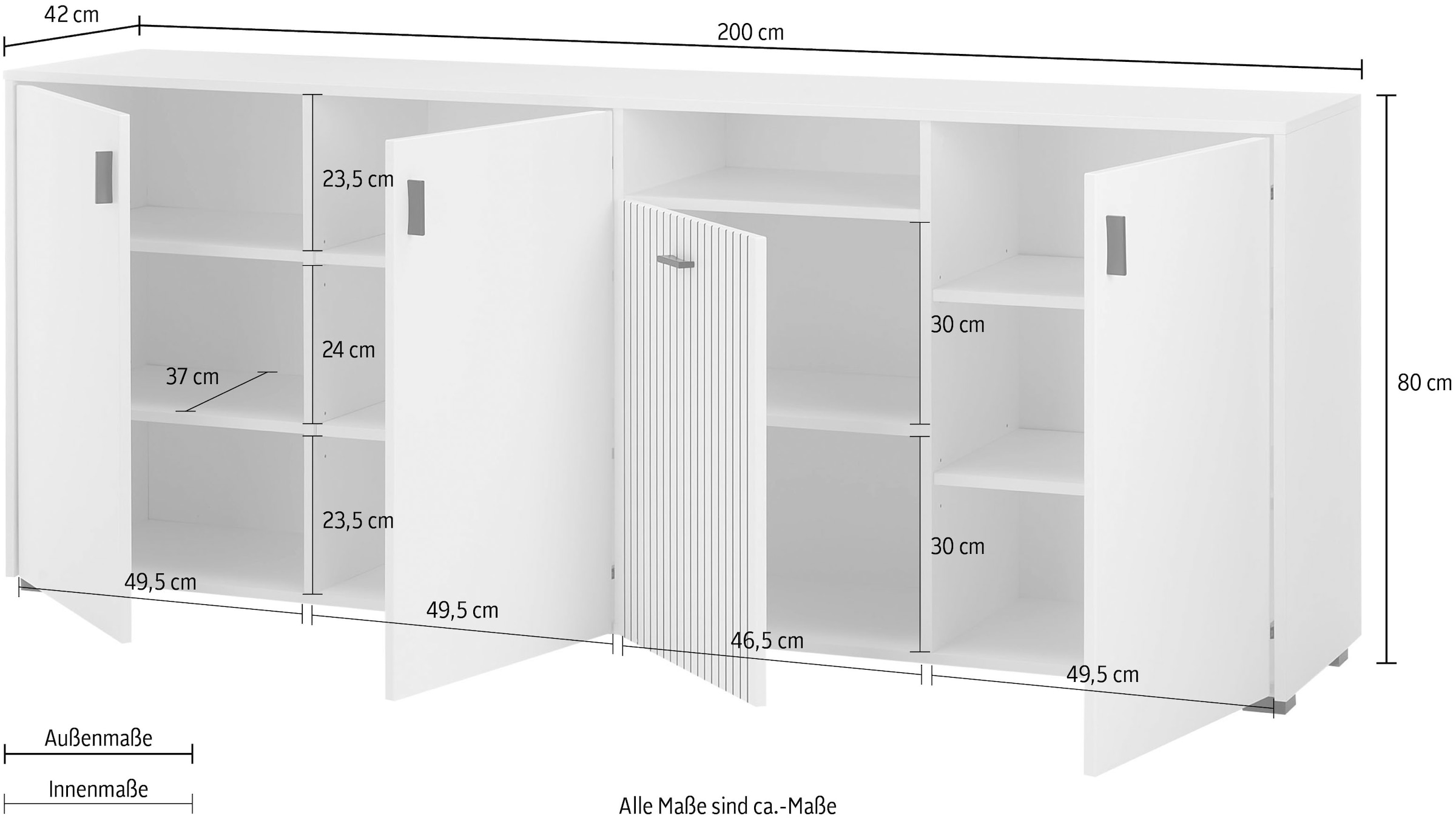INOSIGN Sideboard »Hudson«, in moderner Trendfarbe, Griffe aus Metall (Schwarz), Breite 200 cm