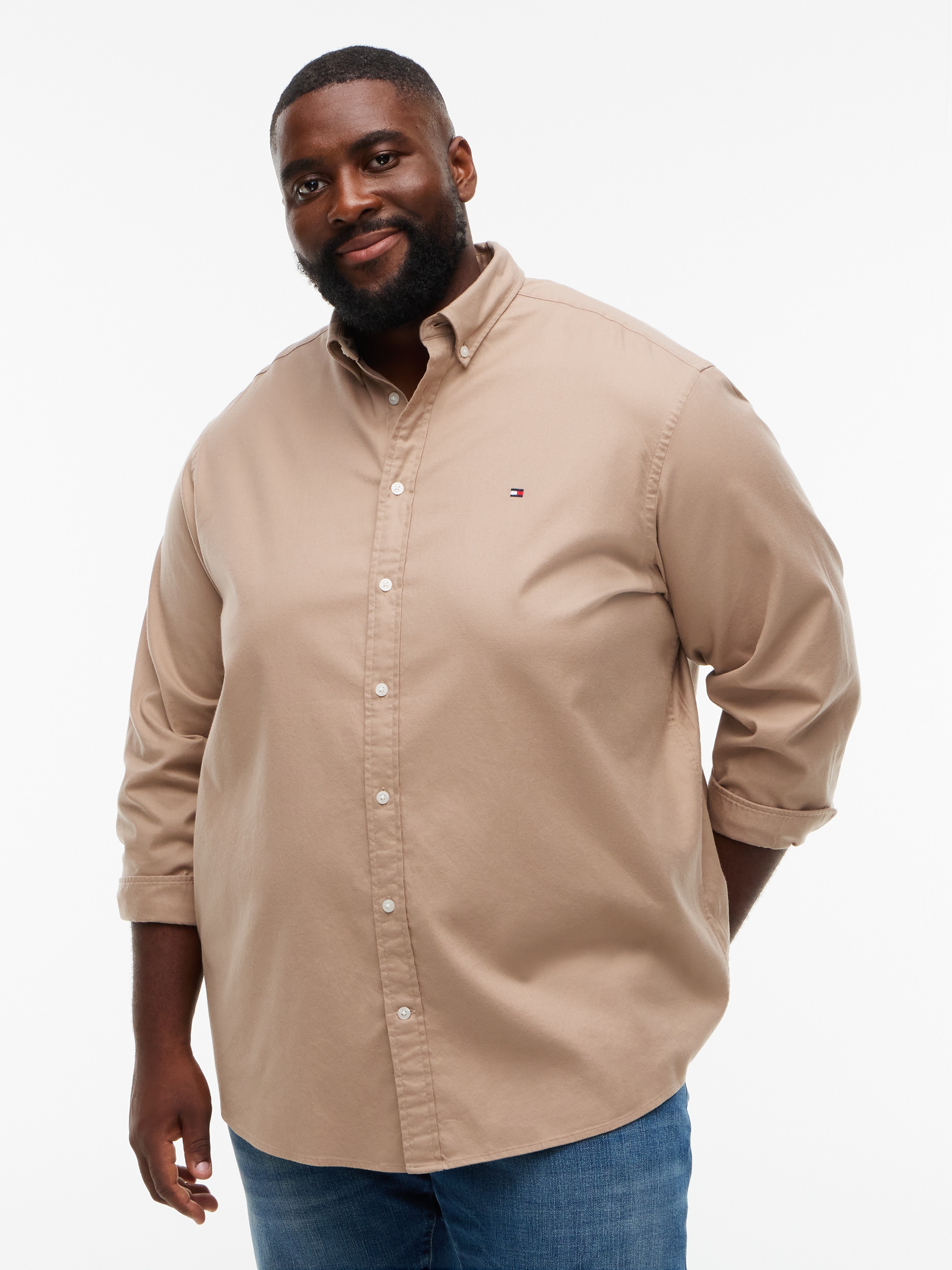 Tommy Hilfiger Big & Tall Flanellhemd "BT-FLEX FLANNEL SOLID REGULAR FIT" Langarmhemd, Große Größen, Button-down-Kragen
