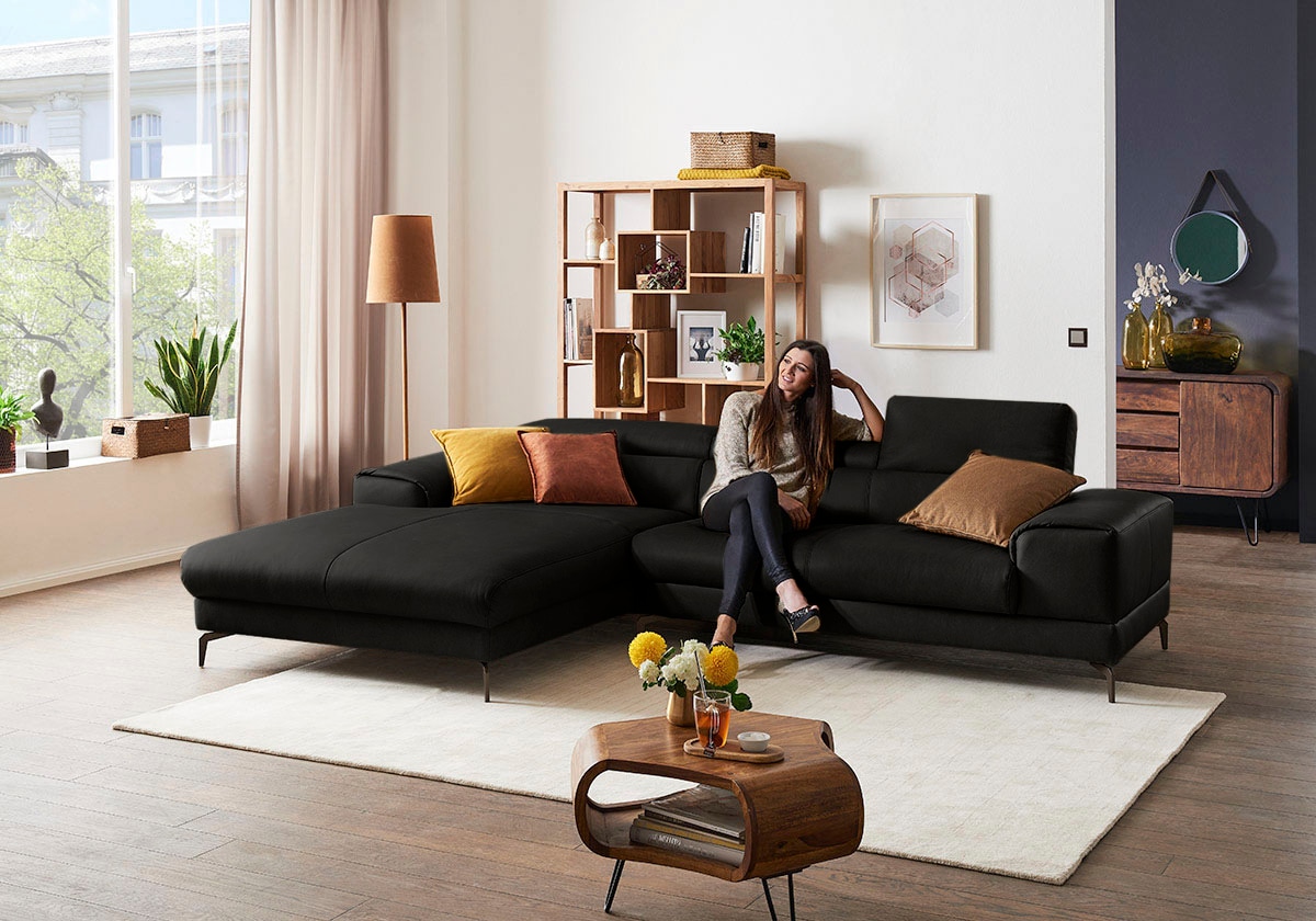 W.SCHILLIG Ecksofa "Piedroo, Designsofa mit tollem Sitzkomfort, elegant und bequem, L-Form" Kopfteilverstellung, wahlweise mit Sitztiefenverstellung, Breite 303cm