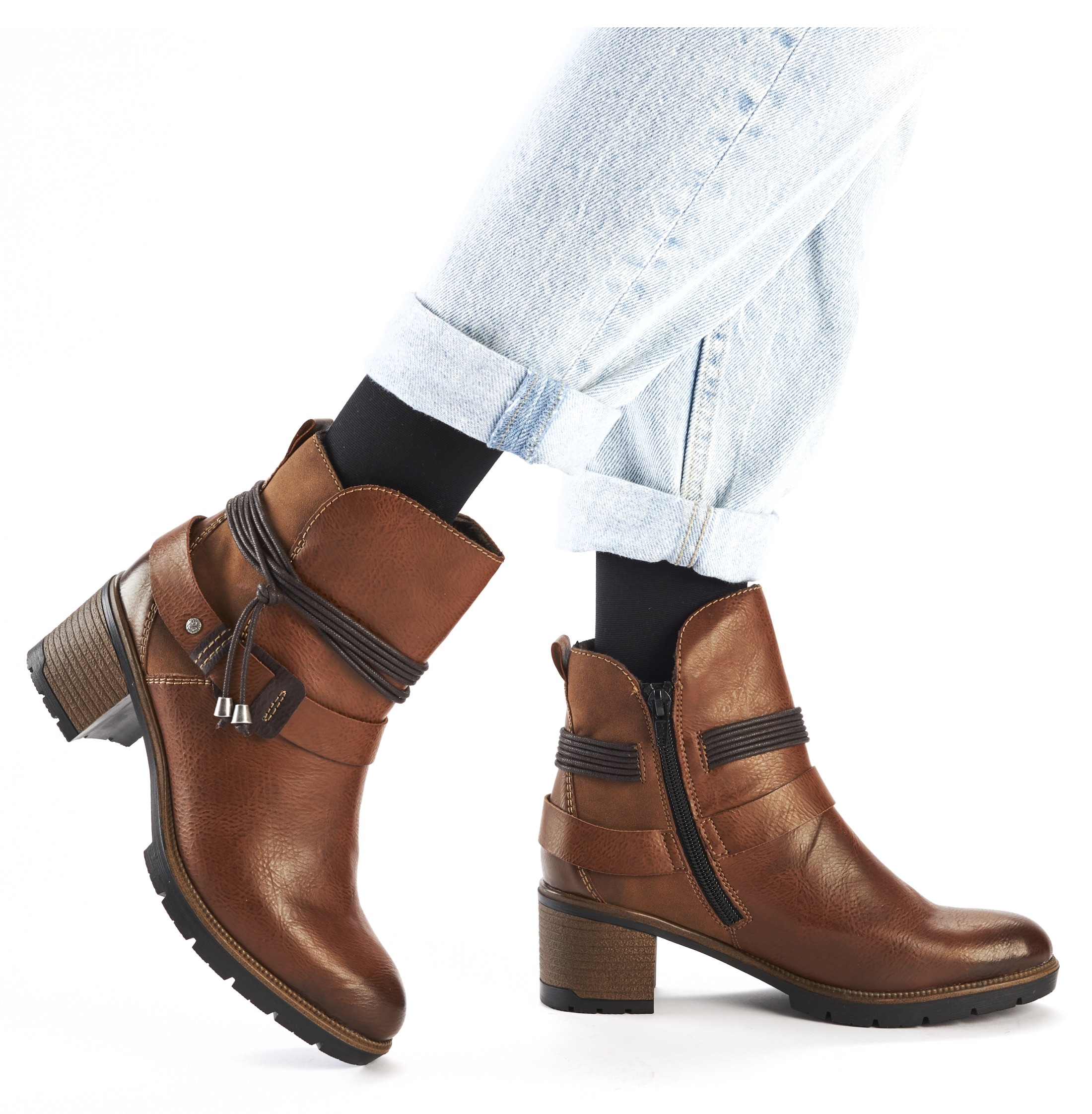 Rieker Stiefelette, Boots, Blockabsatz, Zierbänder, in Used-Optik