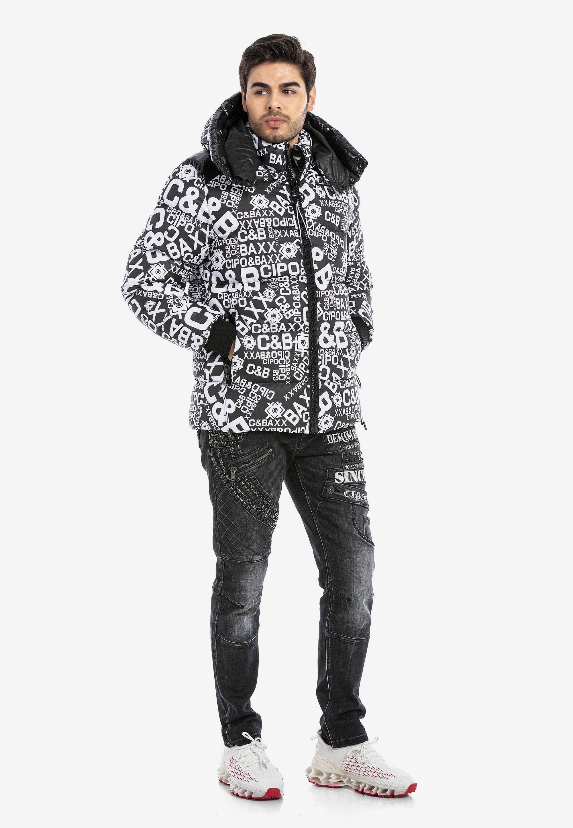Cipo & Baxx Winterjacke »Winterjacke«, mit Kapuze, mit stylischem Schriftzug