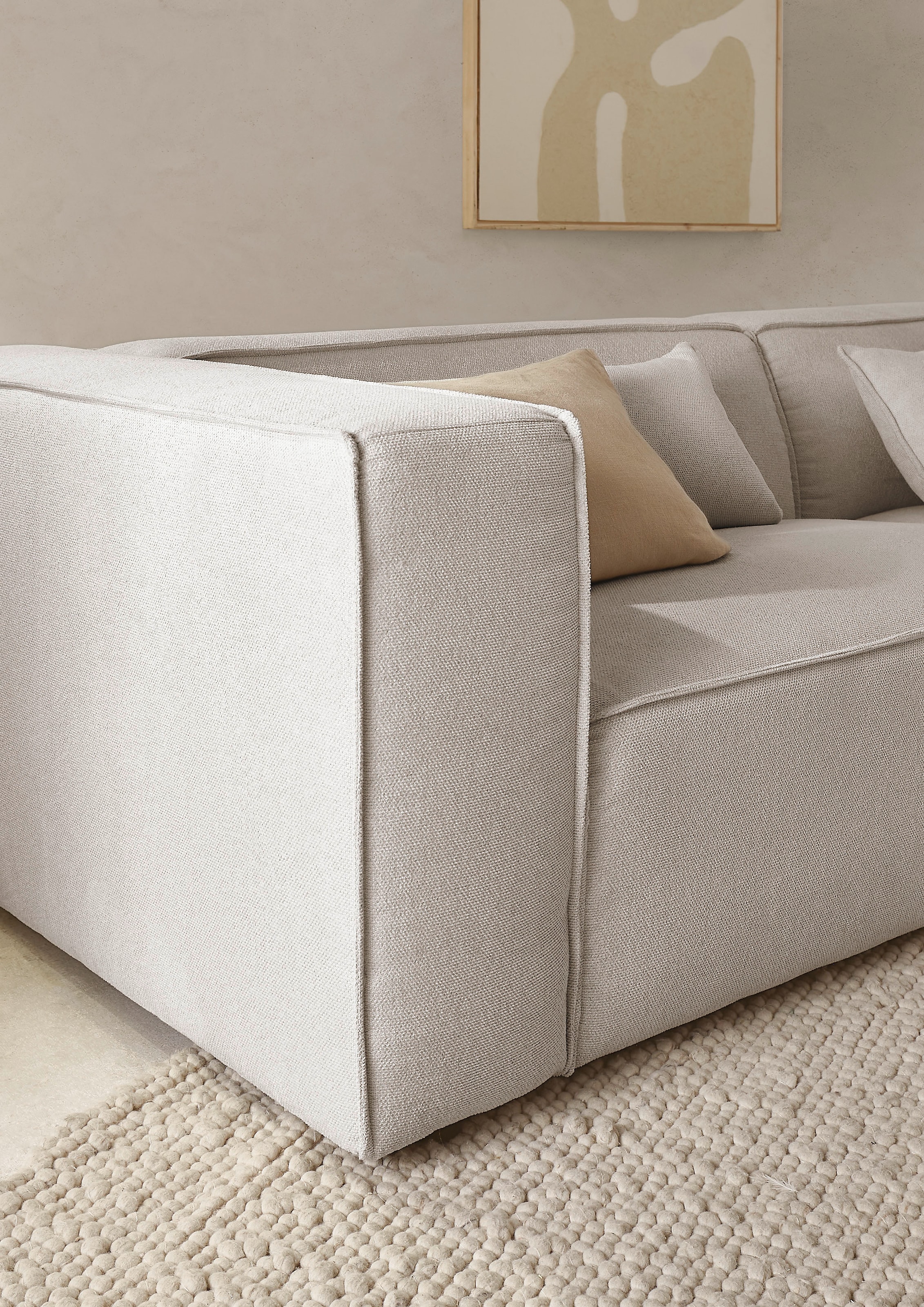 LeGer Home by Lena Gercke Ecksofa »PIARA mit Kedernaht in Cord oder Leinenoptik, moderne Couch in L-Form«, wahlweise Ottomane rechts/links, schwarze Füße, bequemer Sitzkomfort
