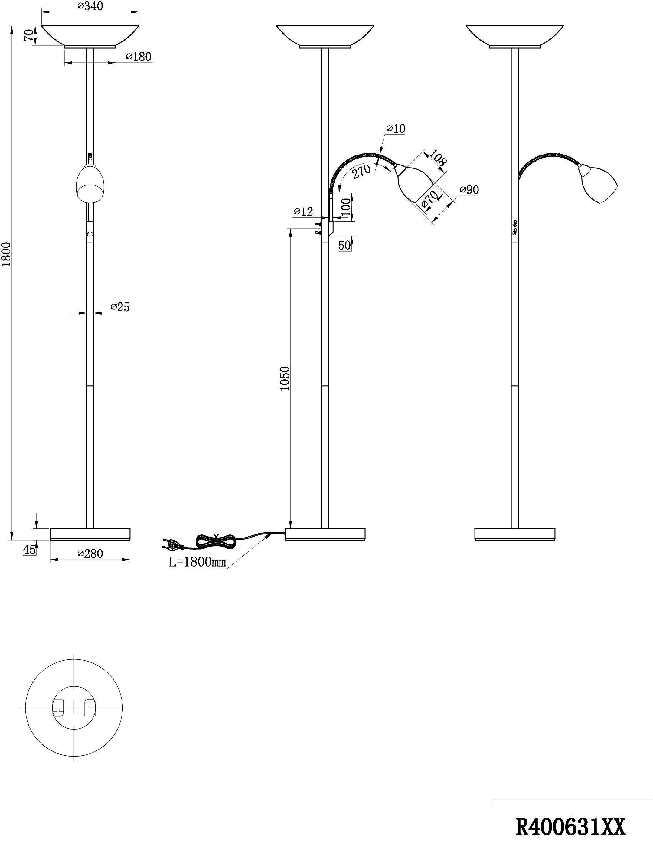 TRIO Leuchten Deckenfluter »Gerry«, 2 flammig, Leuchtmittel E27-E14 | ohne Leuchtmittel, Schalter,Getrennt schaltbar,Flexibel, Leuchtmittel tauschbar