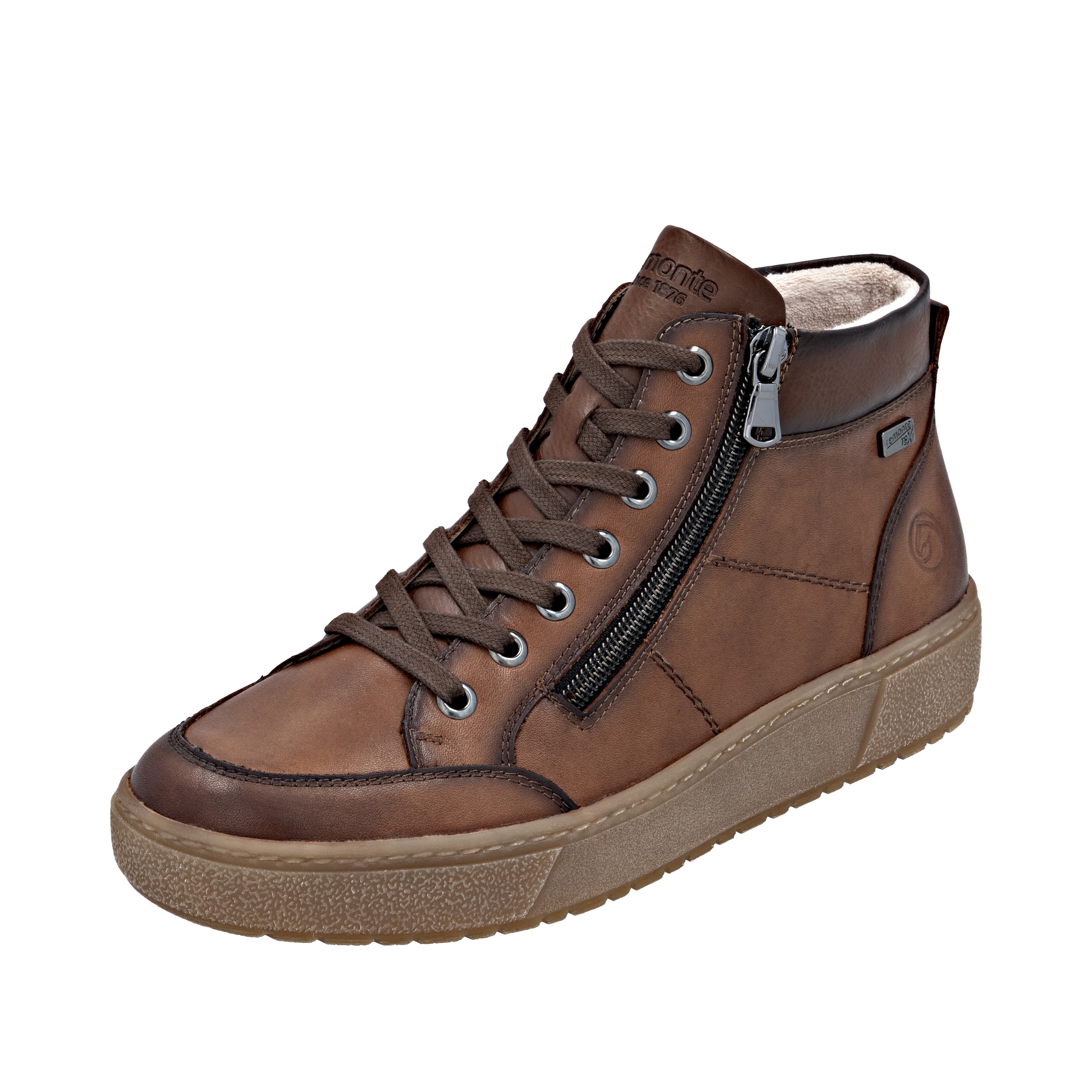 Plateausneaker REMONTE, Damen, Gr. 39, braun used, Leder, Lederimitat, unifarben, Schuhe Plateausneaker, Winterstiefelette, Casual Boots mit wasserabweisender TEX-Membran