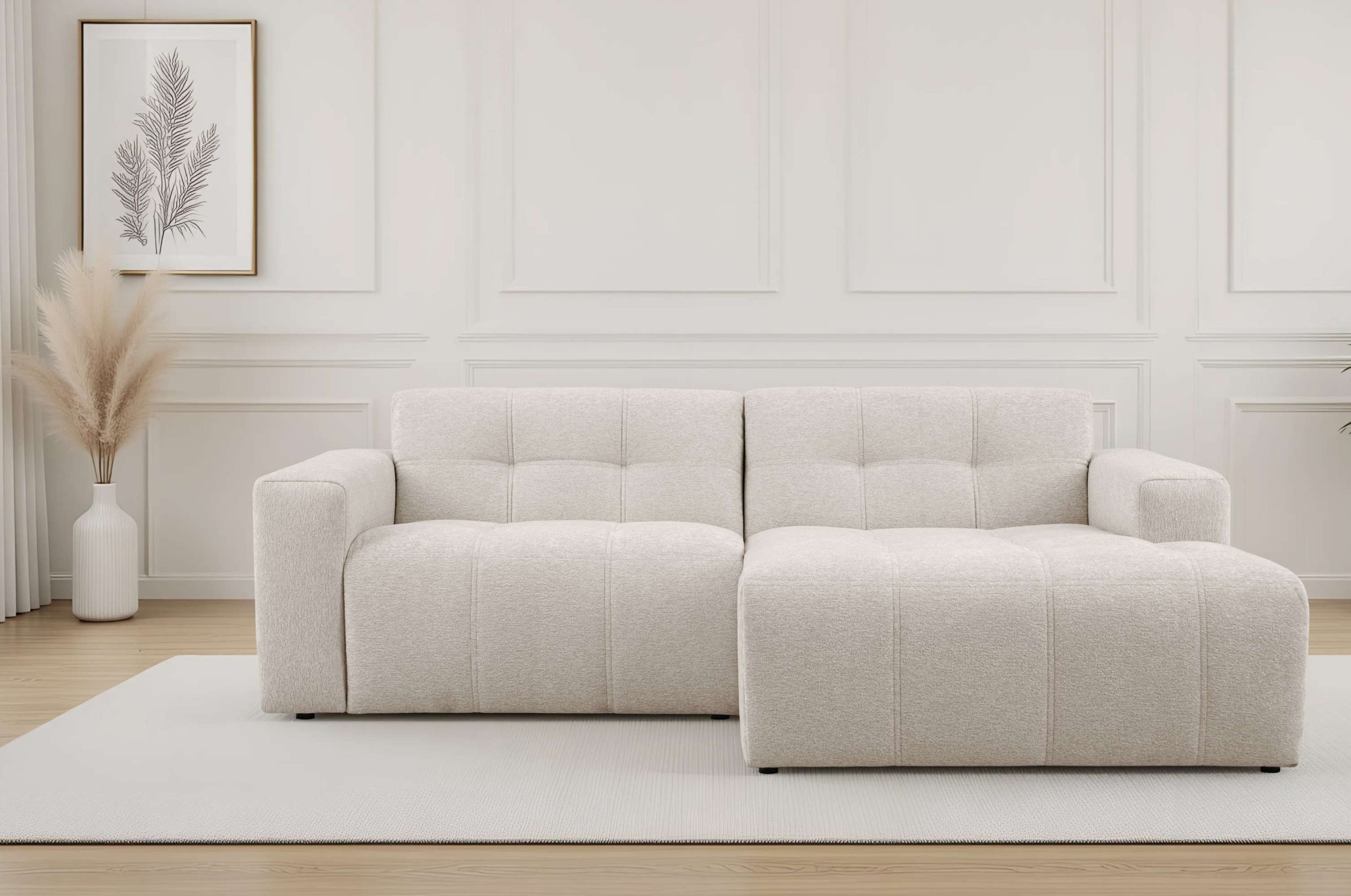 OTTO home Ecksofa "Tapley" Breite 221 cm,Boucle, Struktur fein, mit Knopfsteppung, bodentief