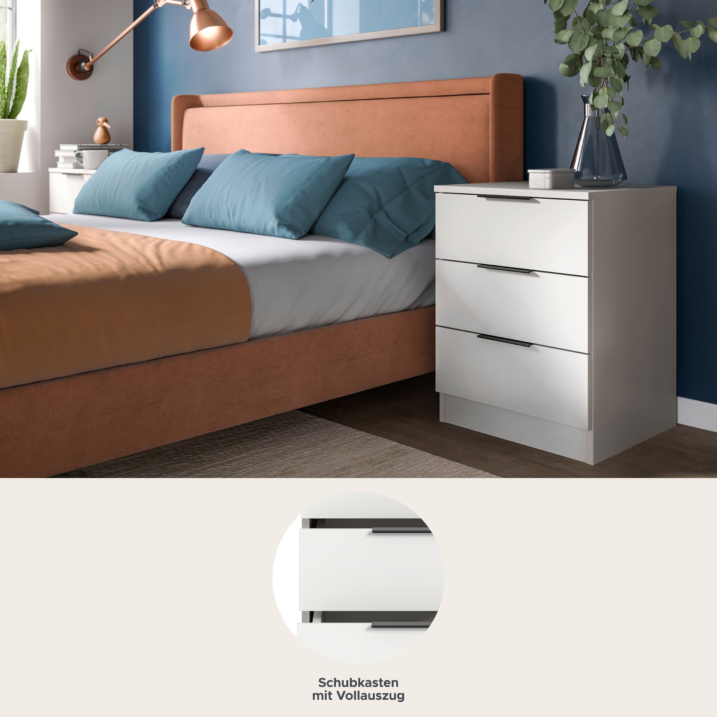 Home affaire Nachtkommode »Skarde 2 Nachttische, jeweils Breite: 45 cm« Set, Sie bekommen 2  Nachttische im Set, 2 Stk. tlg. Skarde, 2er Set Nachtkommoden, 3 Schubkästen, weiß