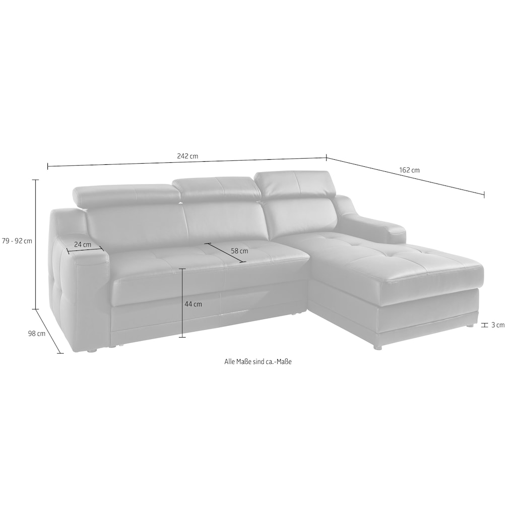 exxpo - sofa fashion Ecksofa »Lotos, L-Form«, mit Kopf- bzw. Rückenverstellung, wahlweise mit Bettfunktion