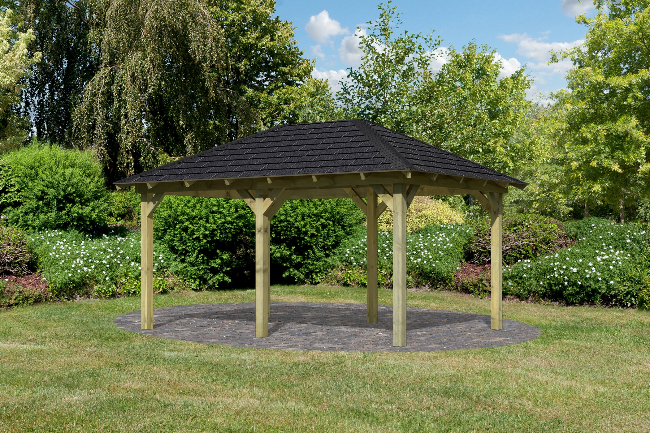 Karibu Pavillon "Perida" BxTxH: 345x485x296 cm, mit schwarzen Dachschindeln günstig online kaufen