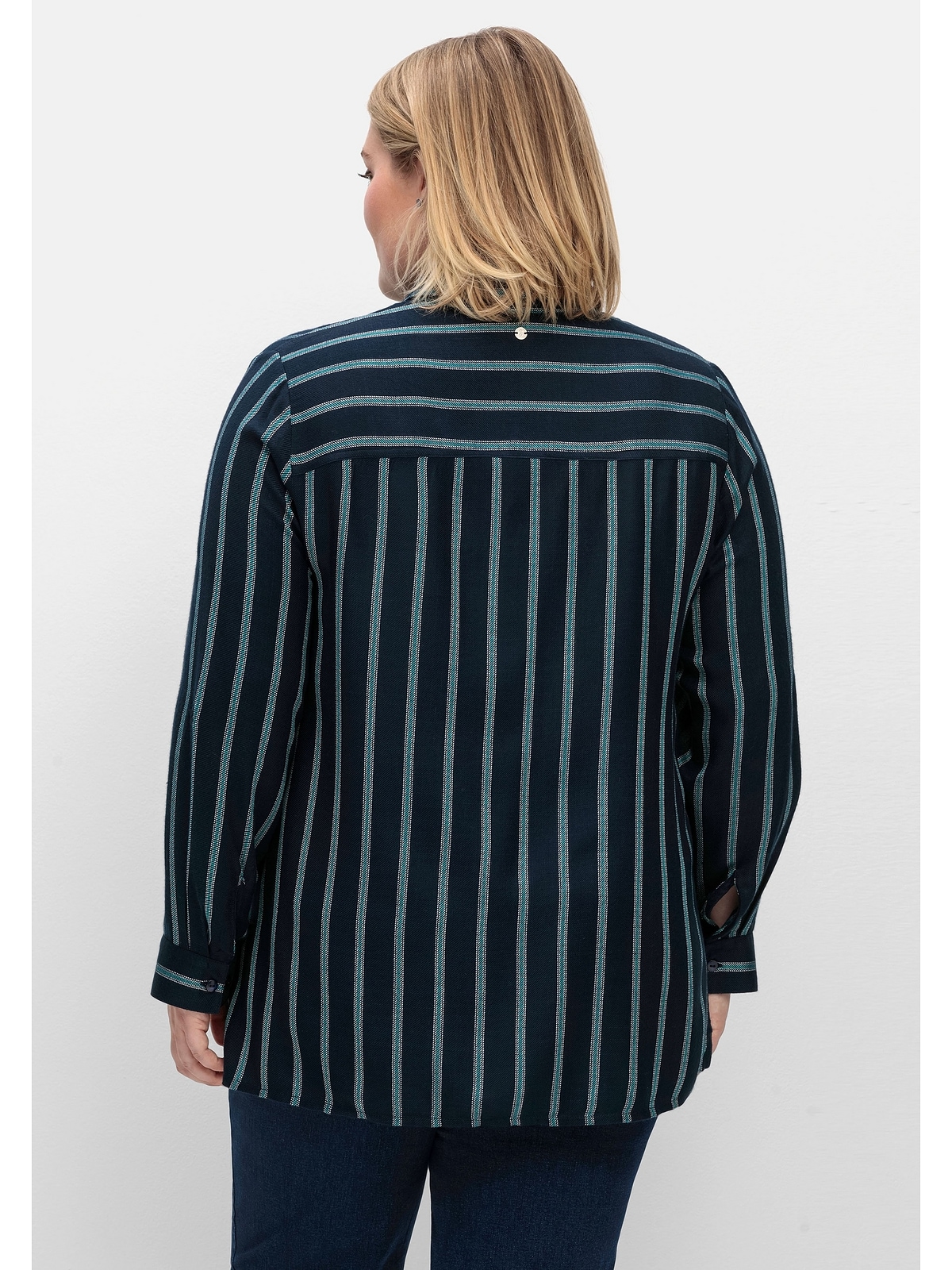Sheego Langarmbluse BAUR Größen«, kaufen leicht | mit Multicolor-Streifen, »Große transparent für
