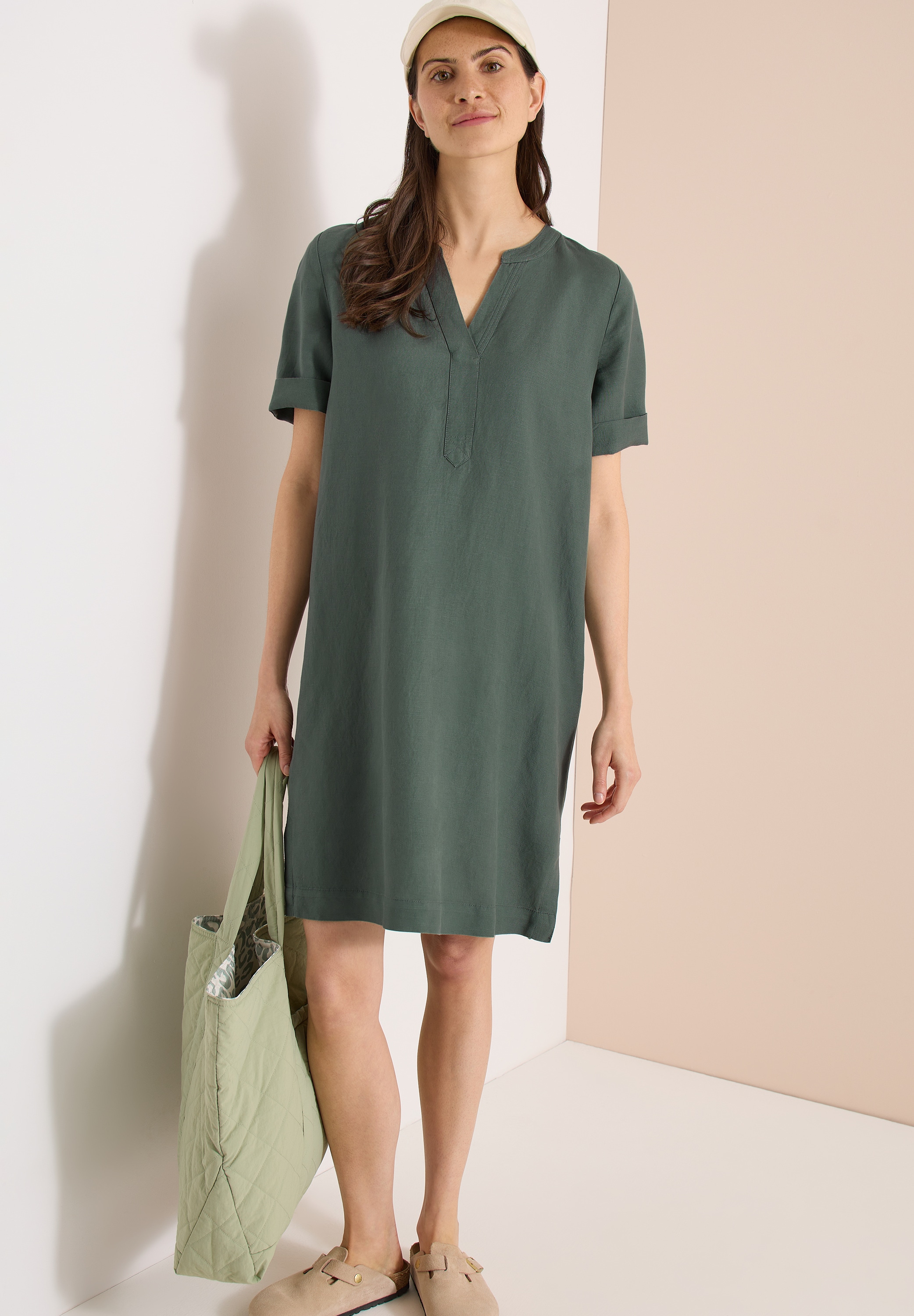 Cecil Midikleid Ohne Taschen Sommerkleid aus Leinenmix