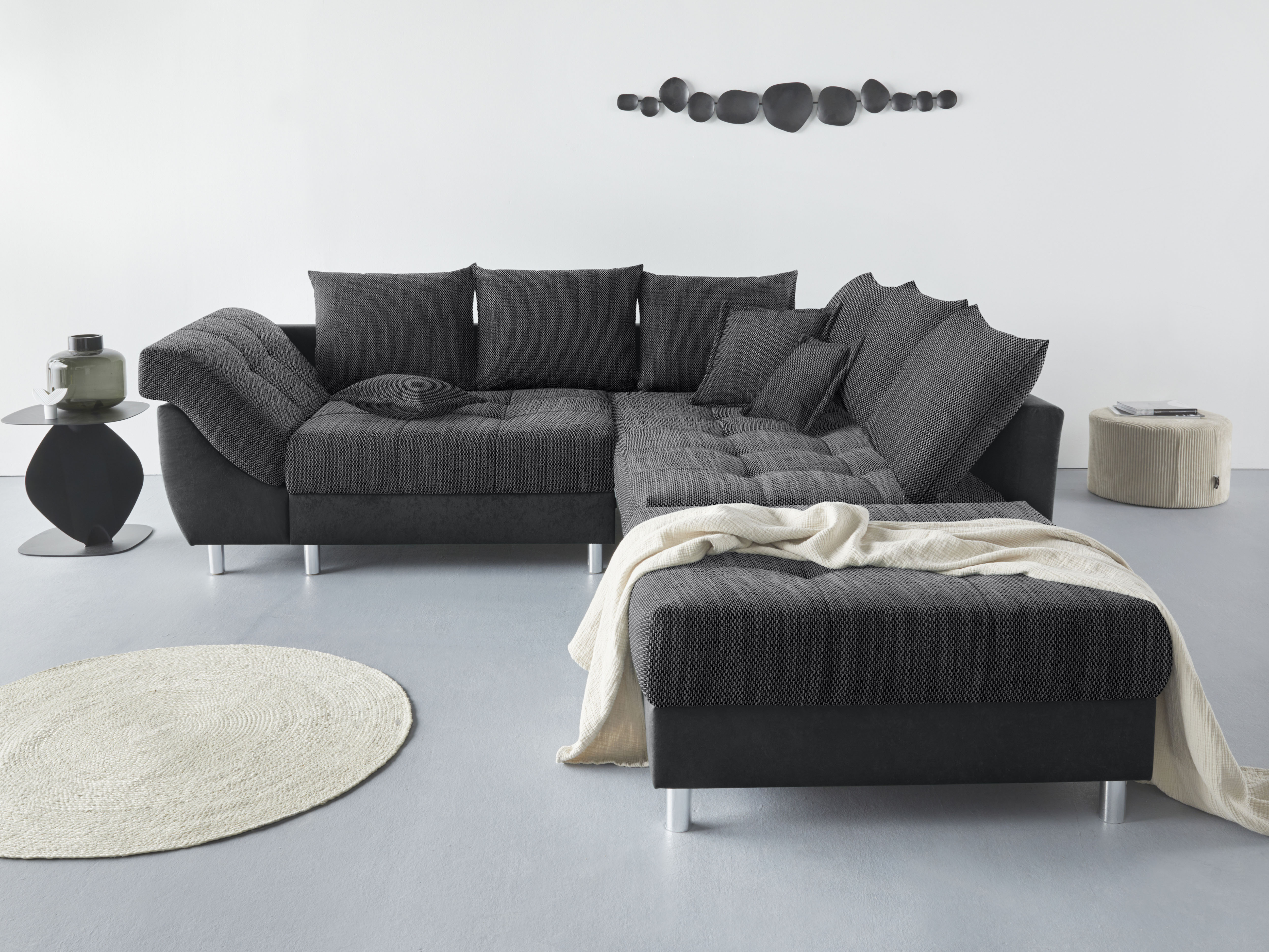 COLLECTION AB Ecksofa "Innsbruck L-Form, B: 247 cm" Set: Sofa & Hocker, 3 Zierkissen, Federkern