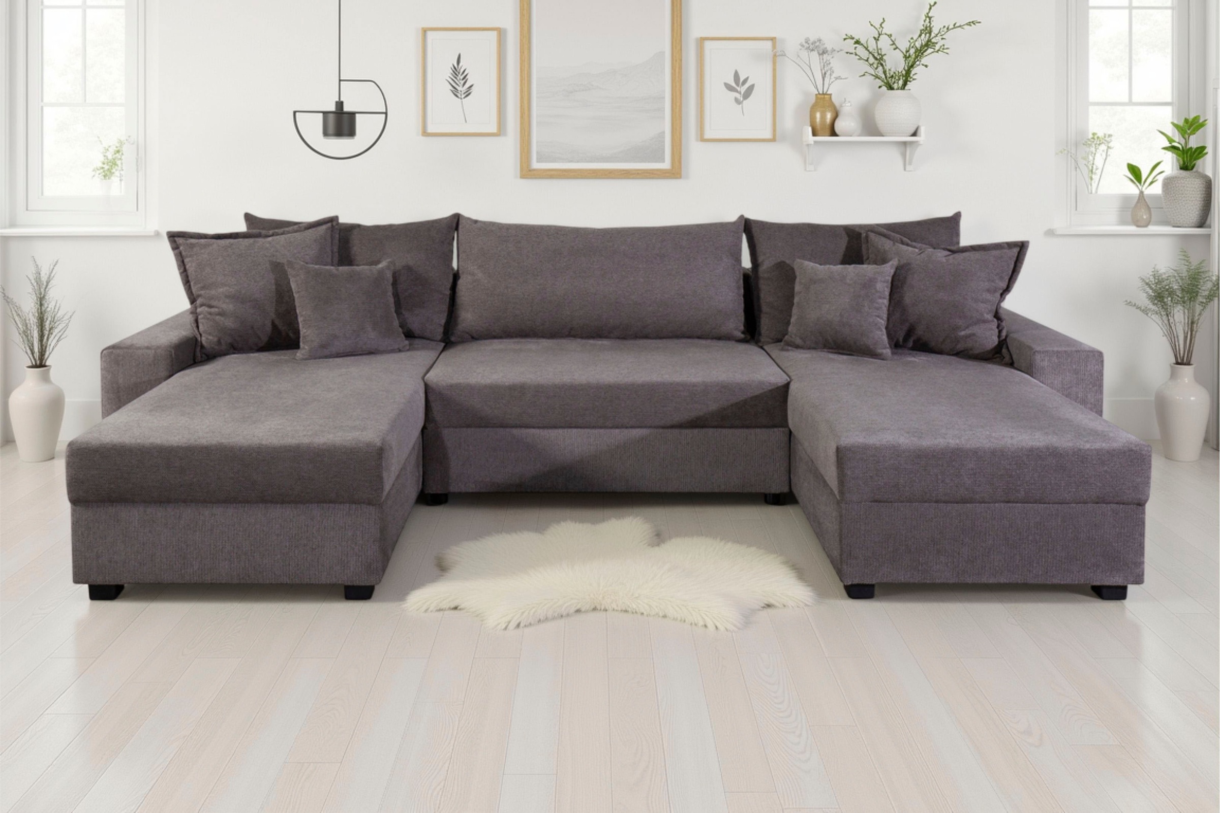 Wohnlandschaft OTTO HOME, B:313cm H:42cm T:161cmanthrazit, 100%Polyester, Sofas, "Alexa", Wohnlandschaft,2 Ottomane,Bonnelfederkern,Schlaffunktion