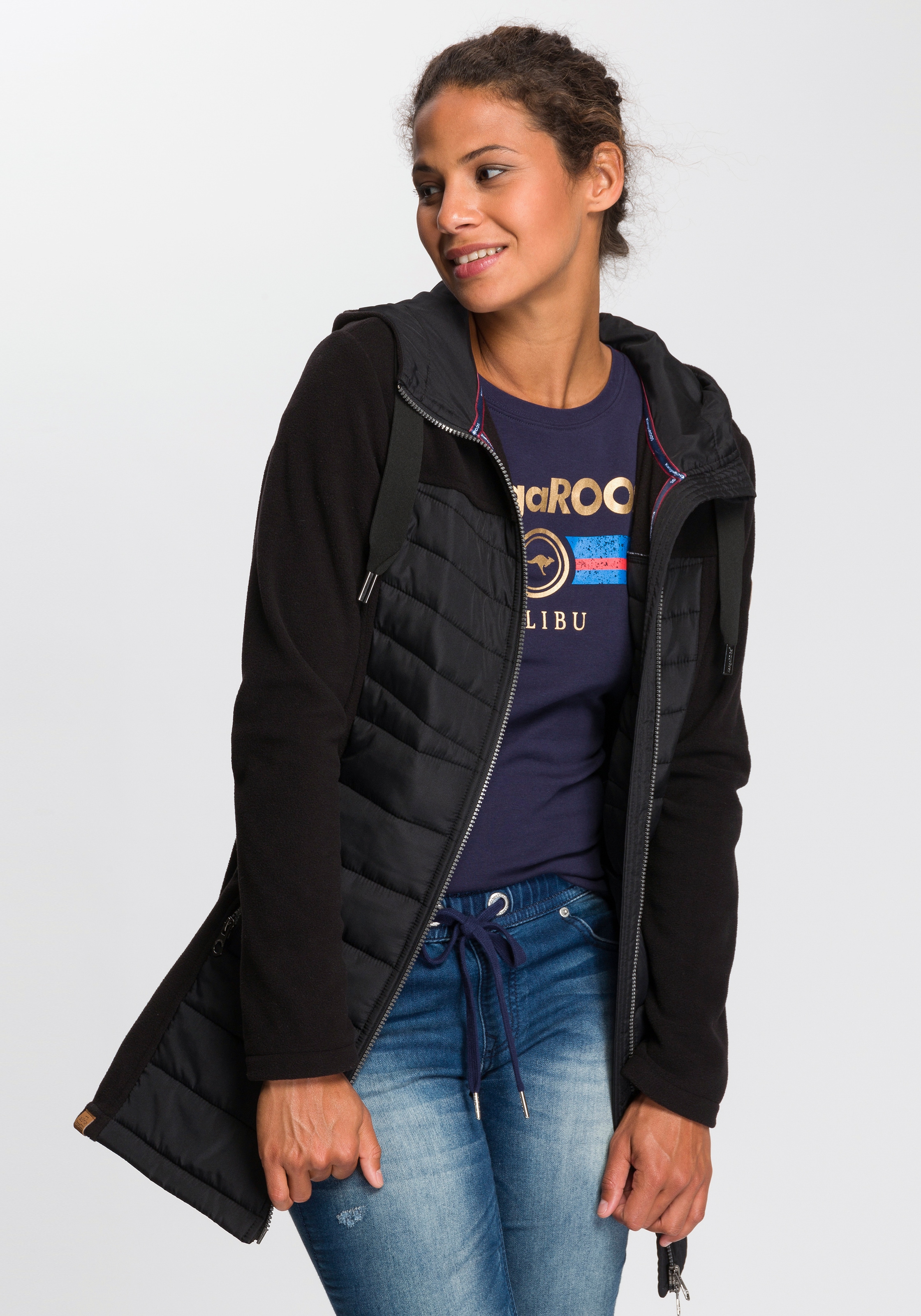 KangaROOS Langjacke, mit Kapuze, Hybridjacke - Fleecejacke mit wattierten B günstig online kaufen