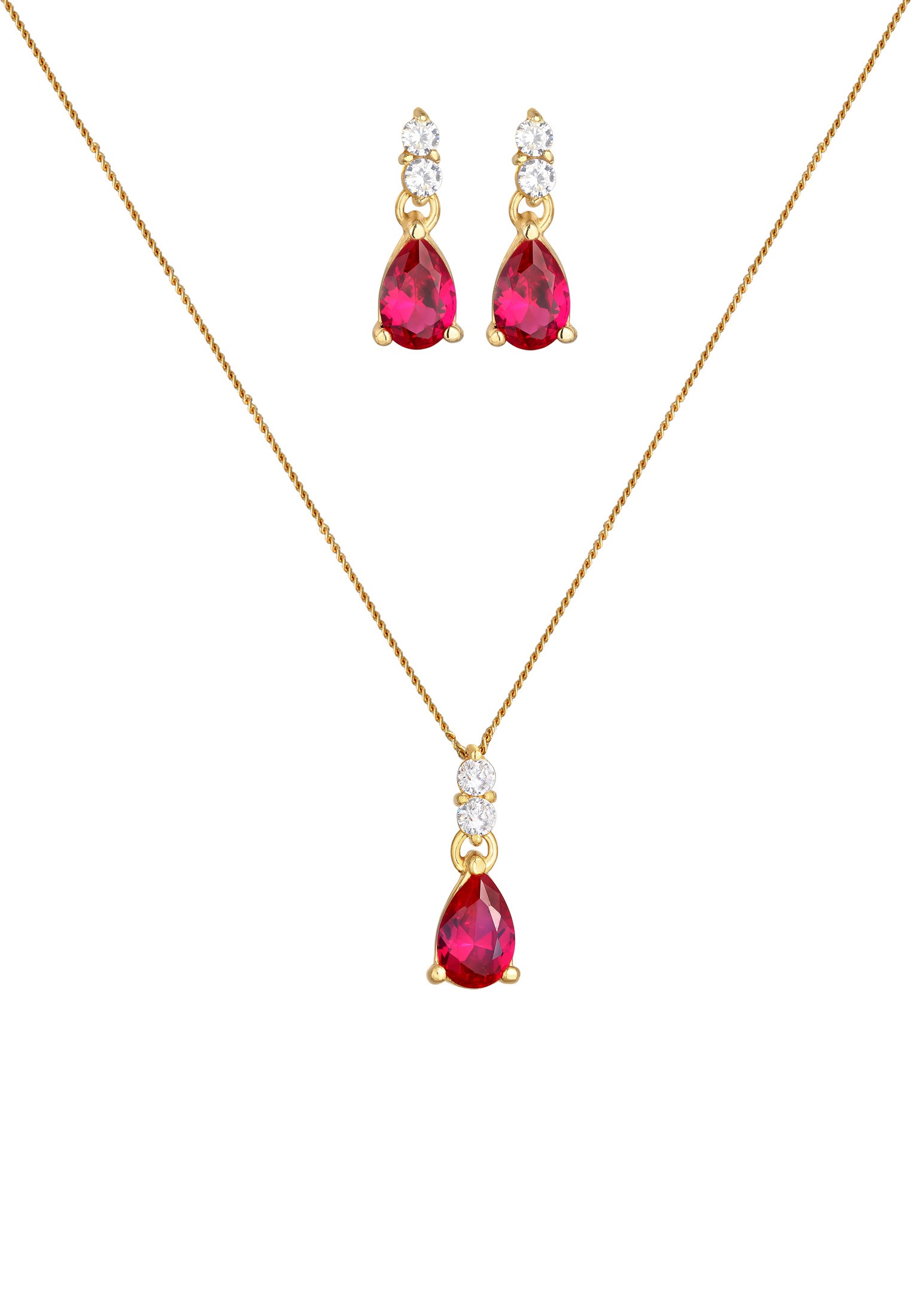 Elli Premium Ohrring und Ketten Set »Schmuckset Kette Ohrhänger Syn. Rubin Zirkonia 925 Silber« ()