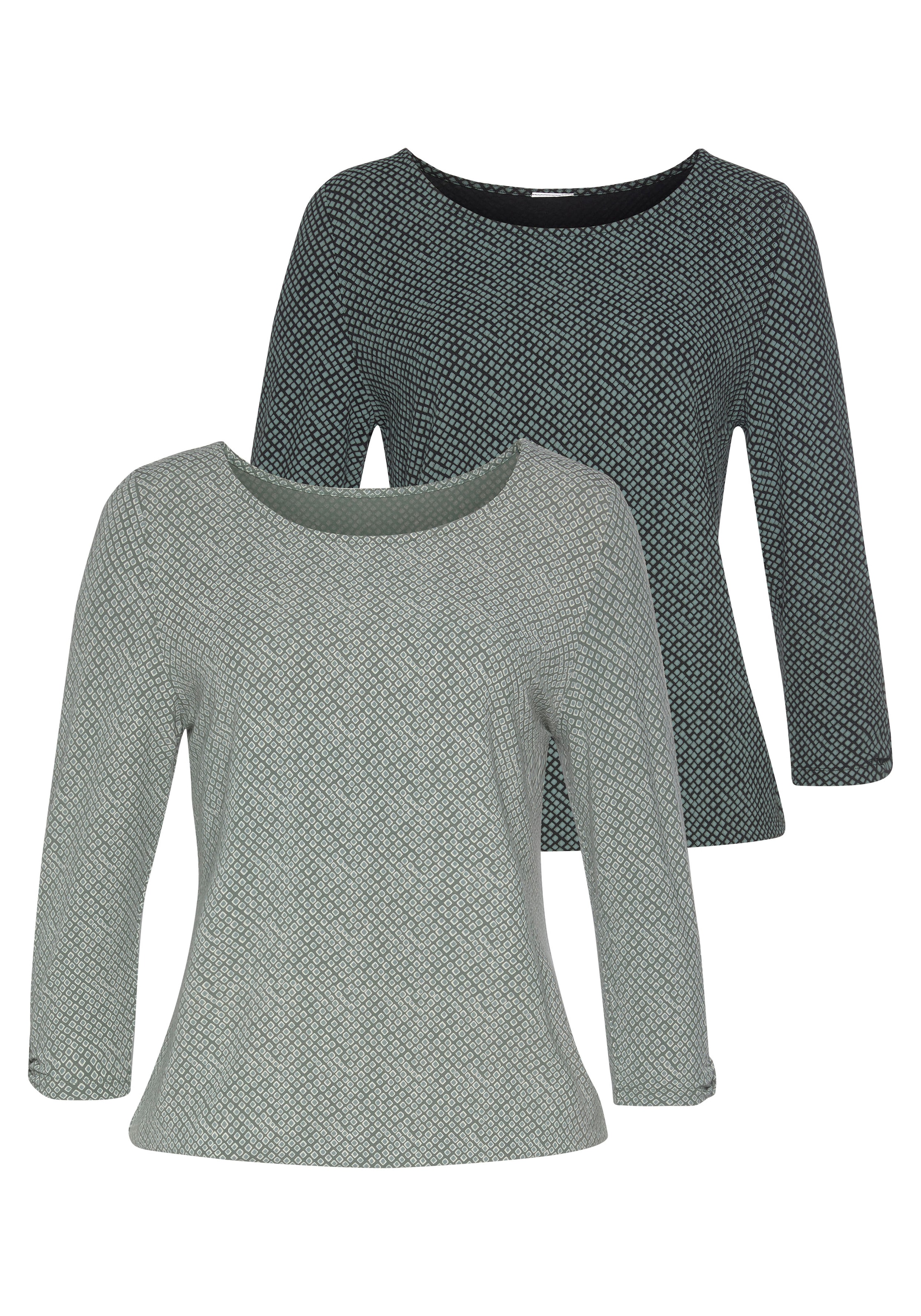 3/4-Arm-Shirt, (2er-Pack), mit kleinem Cut-Out am Ärmelsaum