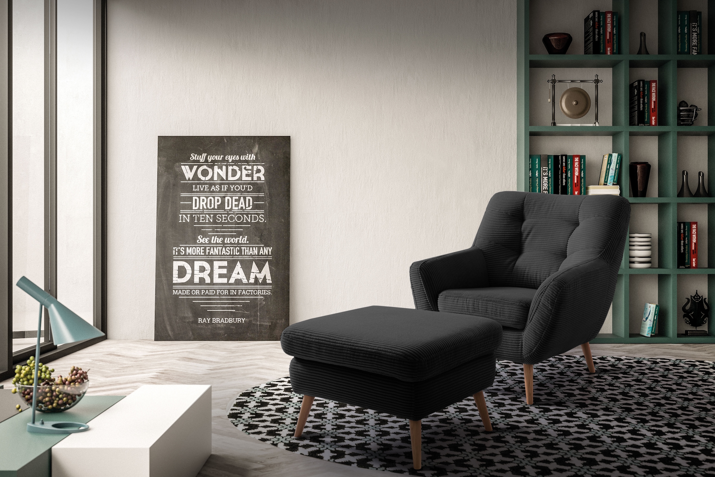 exxpo - sofa fashion Hocker »Scandi bequem und elegant mit hohem Holzfuß«, bequem und elegant mit hohem Holzfuß
