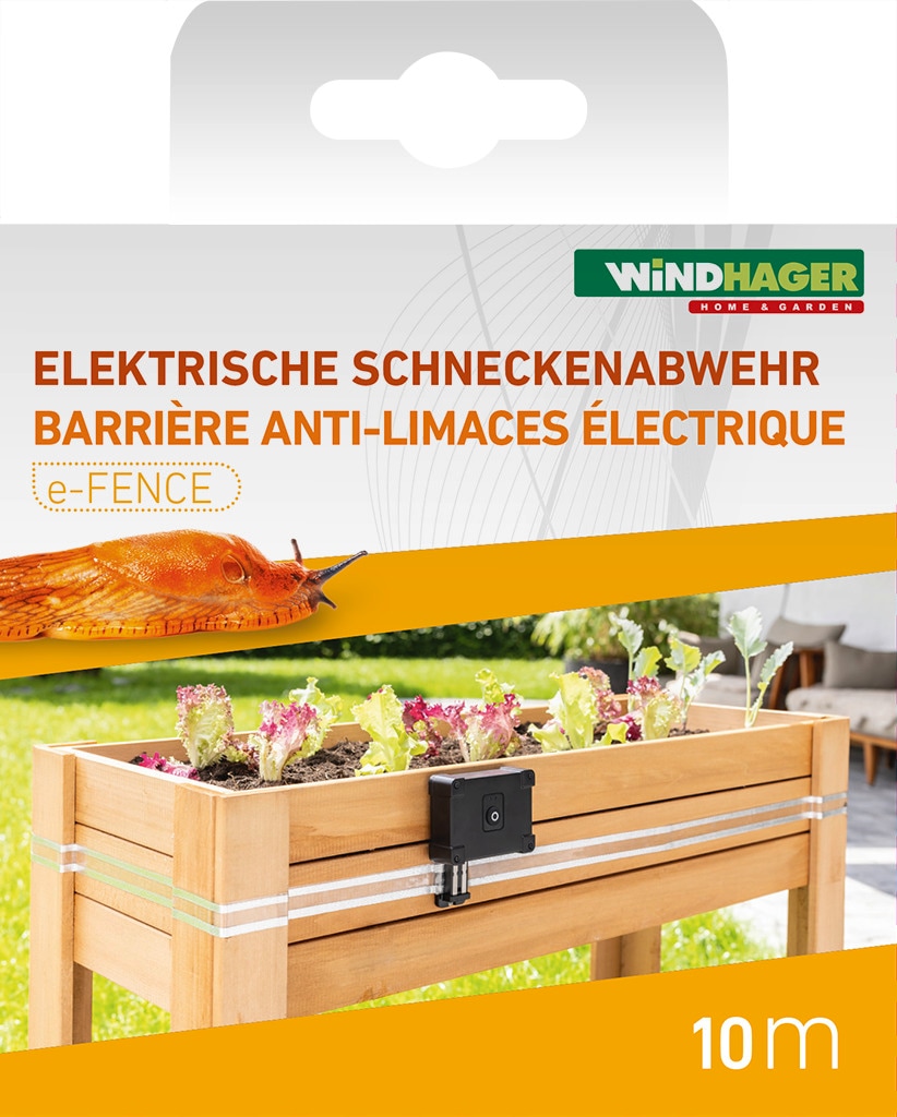 Windhager Elektrischer Schneckenzaun "elektrisch inkl. 10 m Barrierestreifen, Schneckenabwehr e-FENCE" für Hochbeete, Schneckenband selbsklebend