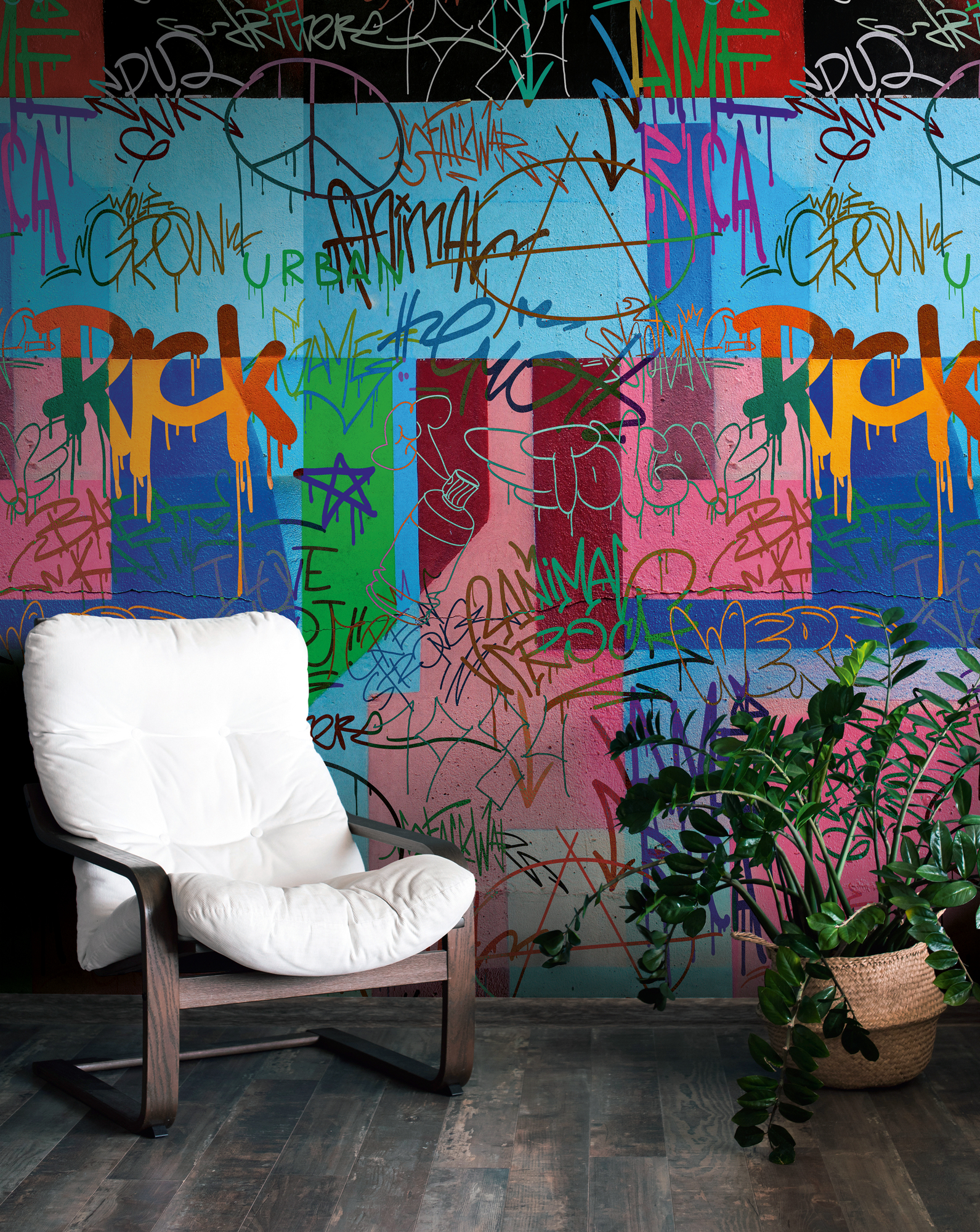 living walls Fototapete "THE WALL III Graffiti Tapete Motivtapete Abstrakt Comic" matt glatt Vintage Vliestapete für Schlafzimmer Küche Wohnzimmer Graffiti Design