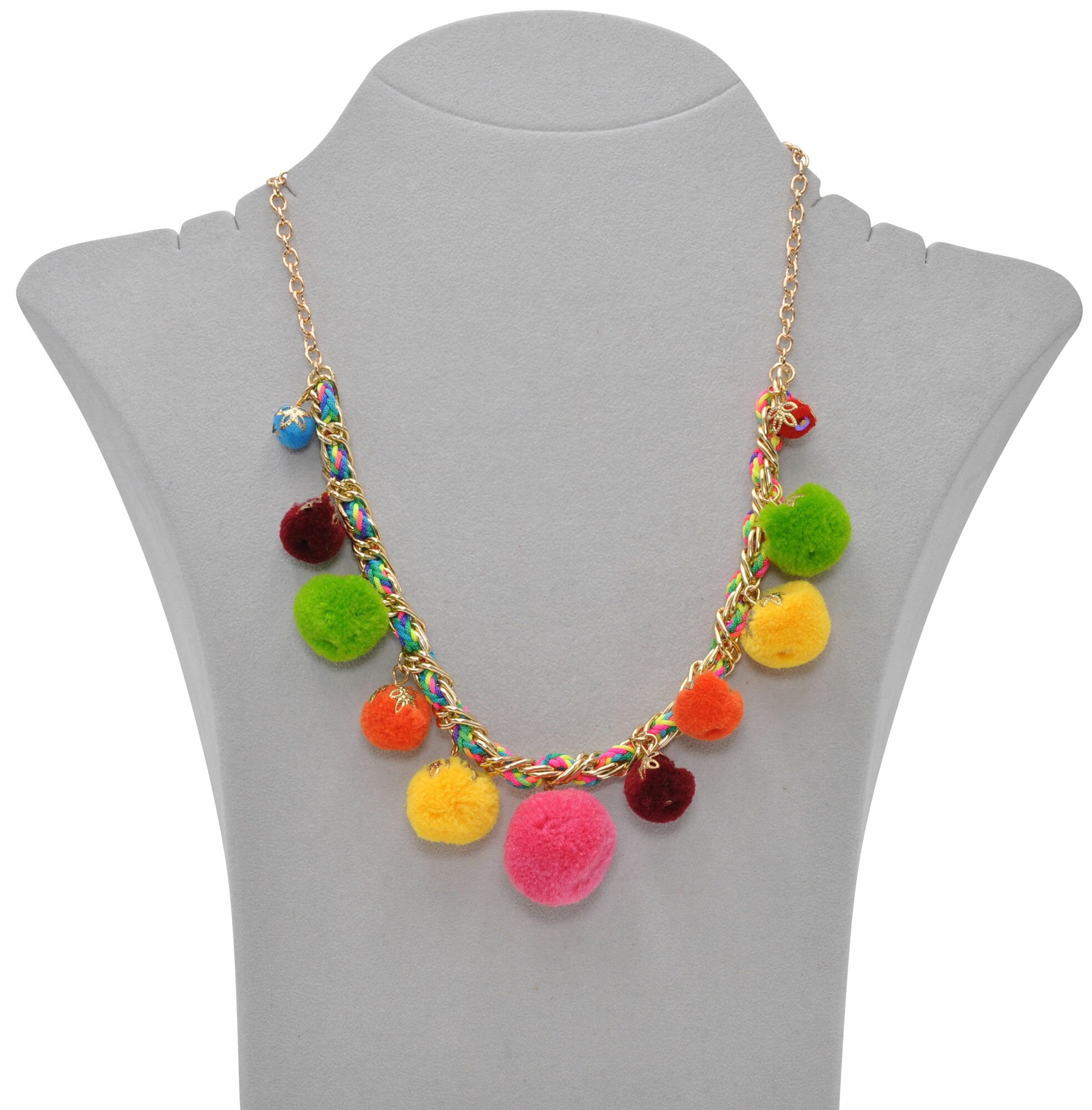 Steuer Collierkettchen »Metallcollier goldf. Mit bunten Textil-Pompoms«
