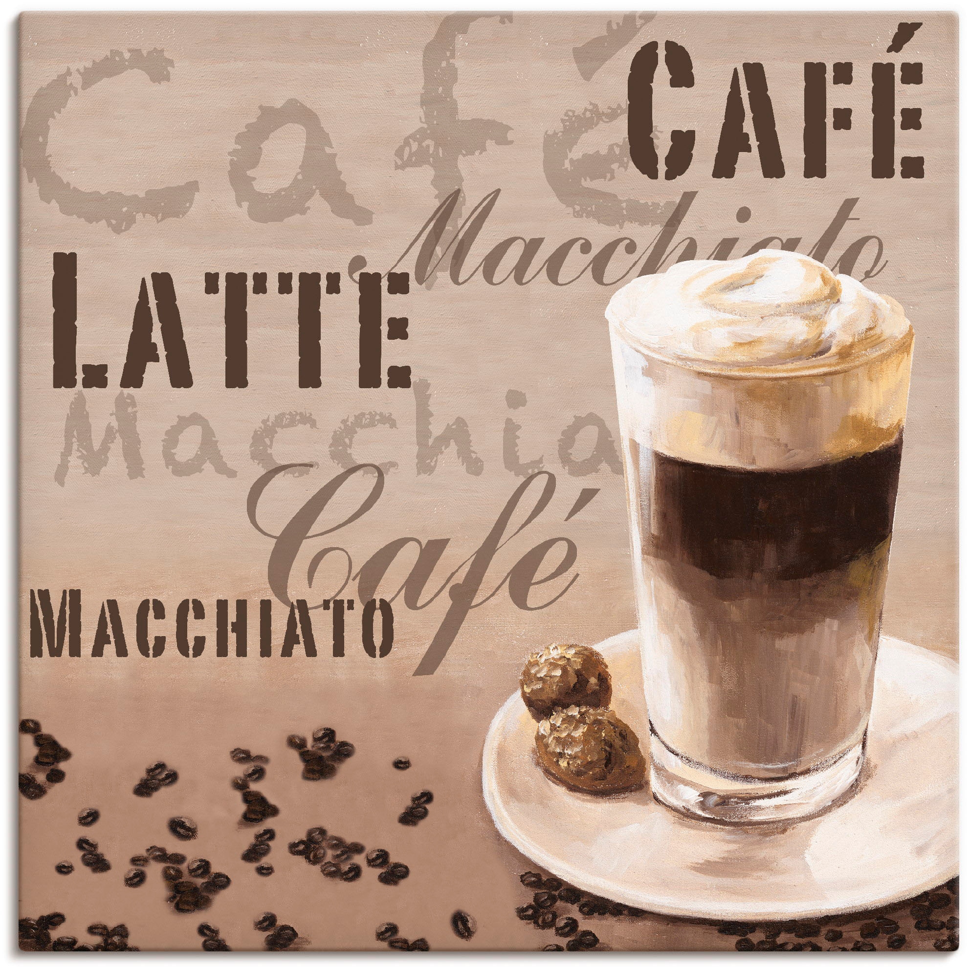 Artland Wandbild "Kaffee - Latte Macchiato" Getränke 1 Stk. tlg. auf Holzra günstig online kaufen
