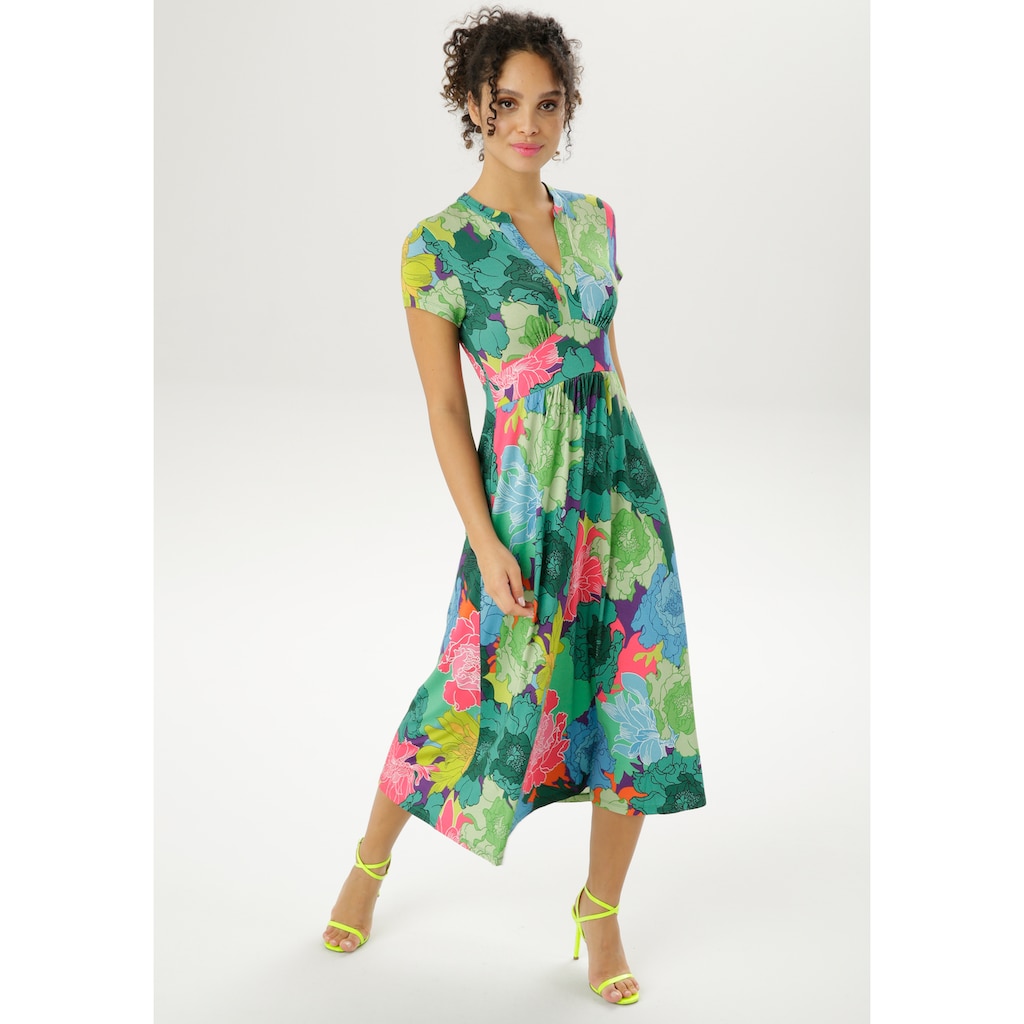 Aniston CASUAL Sommerkleid, mit großflächigem, graphischem Blumendruck