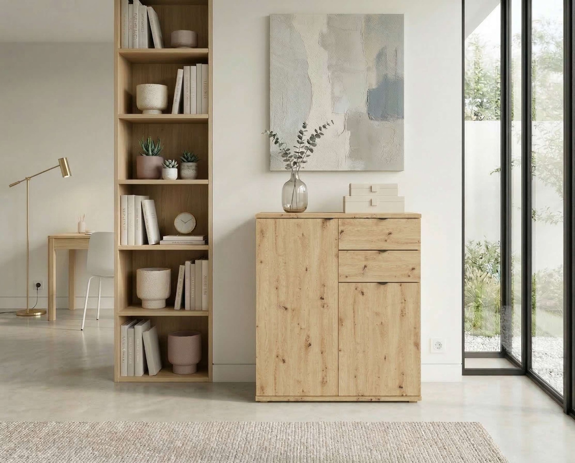 Home affaire Kommode »THALIANA Sideboard mit 2 Türen und 2 Schubladen, Breite 80 cm« Schrank in 3 Farben erhältlich, schwarze Metallgriffe, viel Stauraum