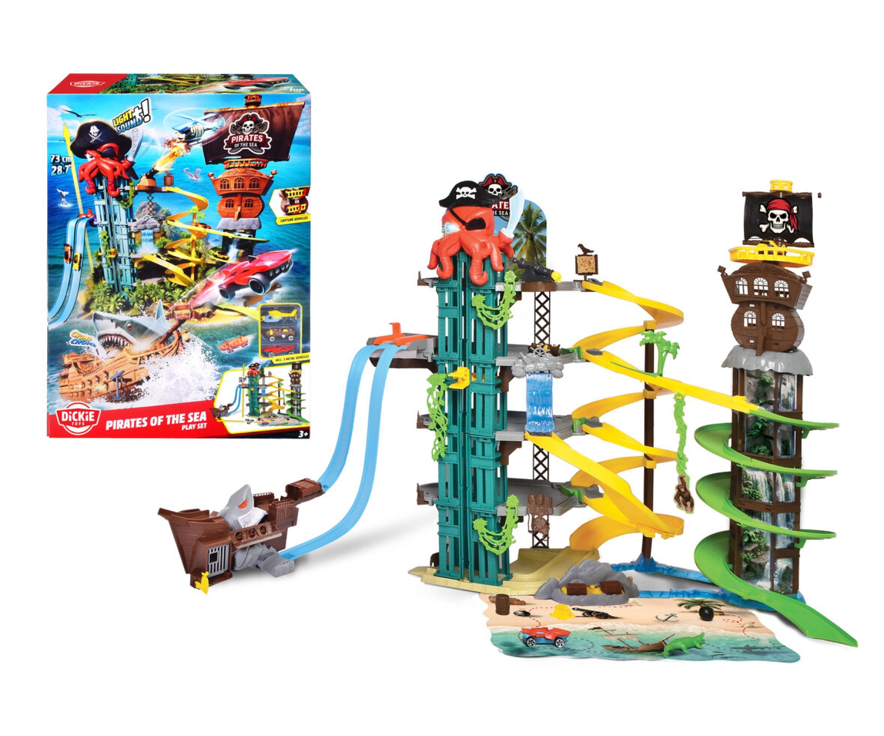 DICKIE TOYS Kinder Spiel-Parkgarage "Pirates of the Sea", bunt, B:90cm H:33cm T:33cm, Fahrzeug-Spielwelten, mit Licht und Sound