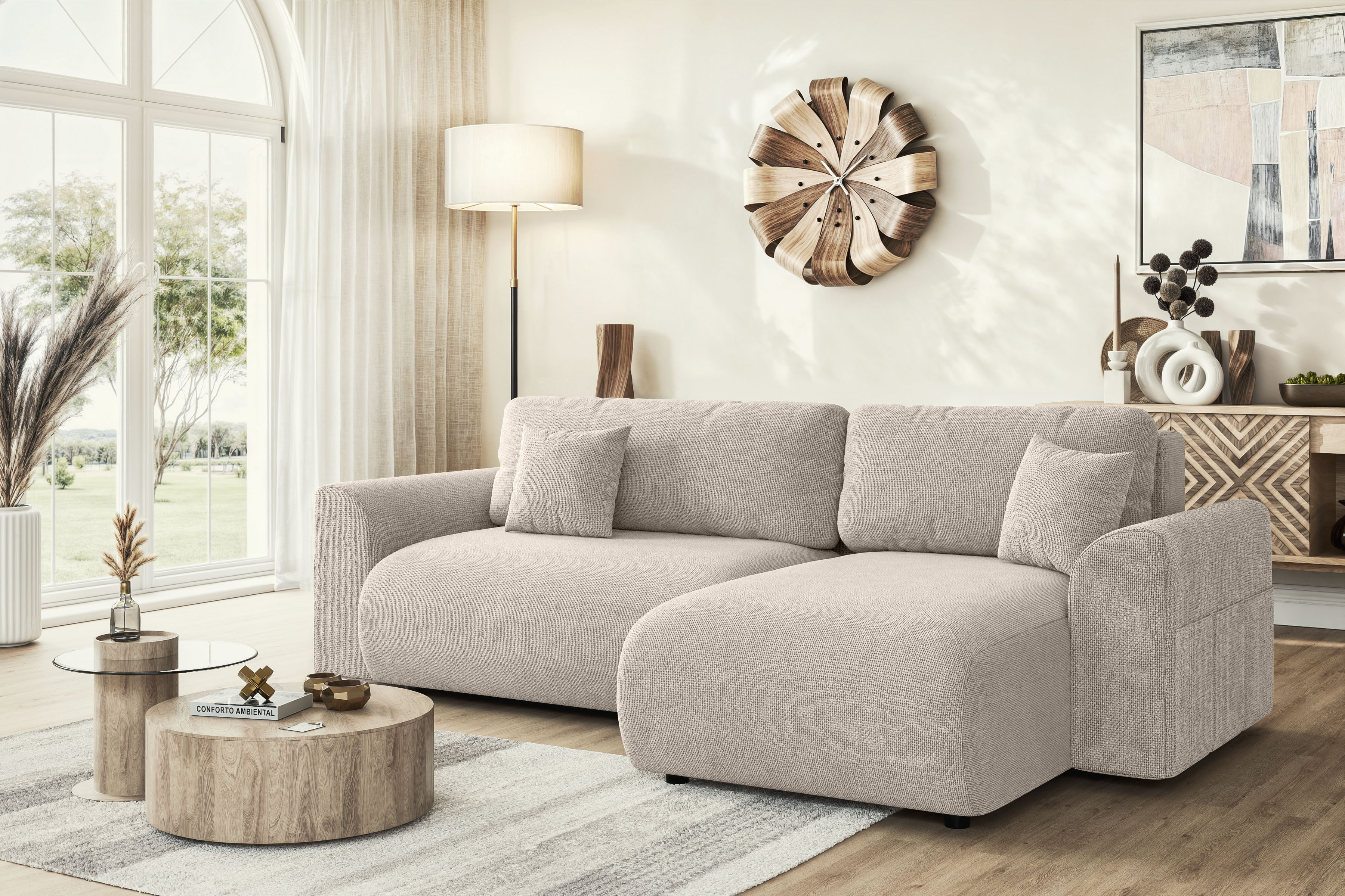 Home affaire Ecksofa "VasbySuyal Schlafsofa 235cm L-Form mit Recamiere beidseitig montierbar" Designsofa mit Bettfunktion und Bettkasten, Maße B/T/H: 235/138/80 cm