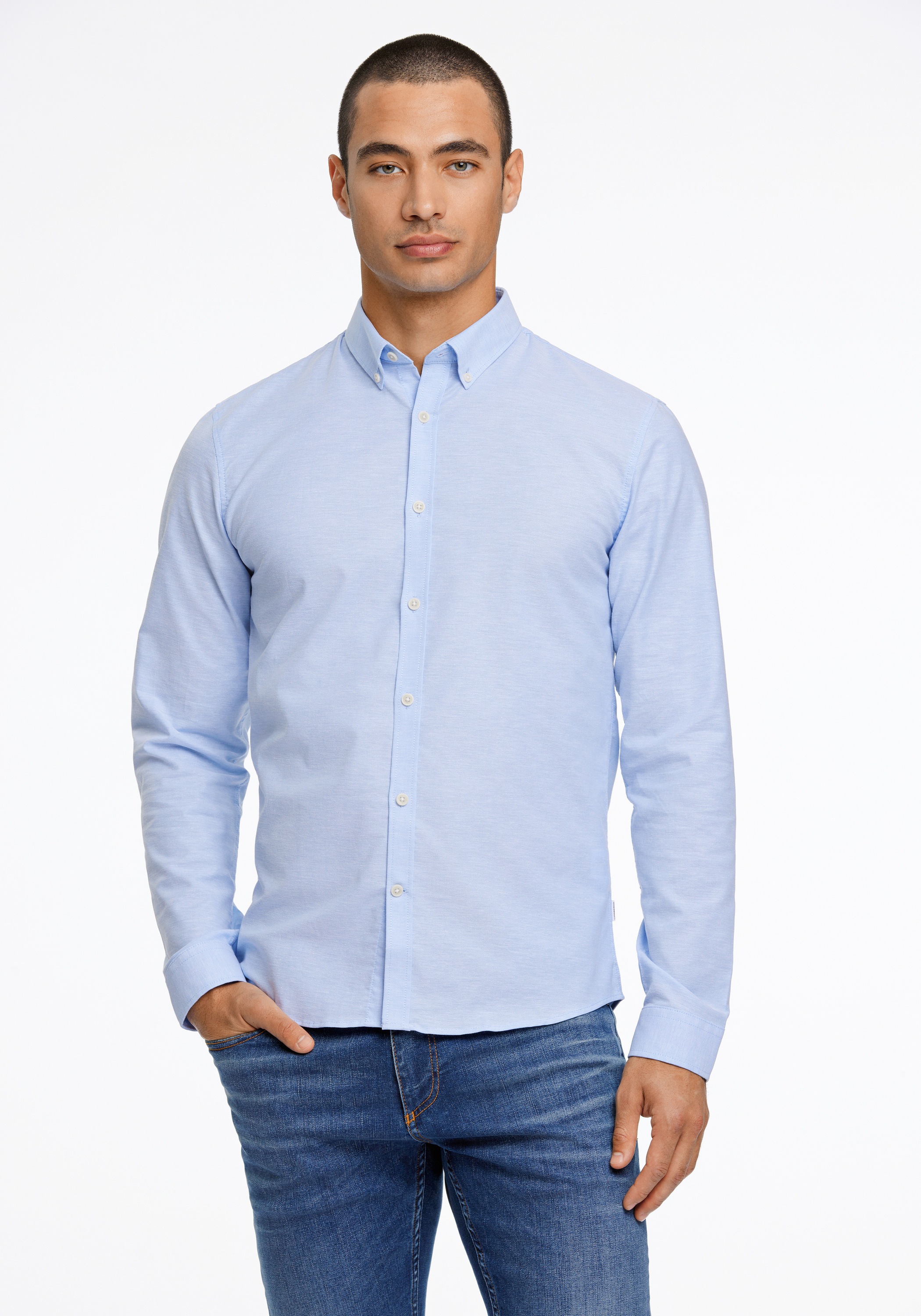 Businesshemd LINDBERGH "Oxford-Hemd Relaxed Fit", Herren, Gr. S, Normalgrößen, blau (lt blau mix), Obermaterial: 97% Baumwolle, 3% Elasthan, Hemden