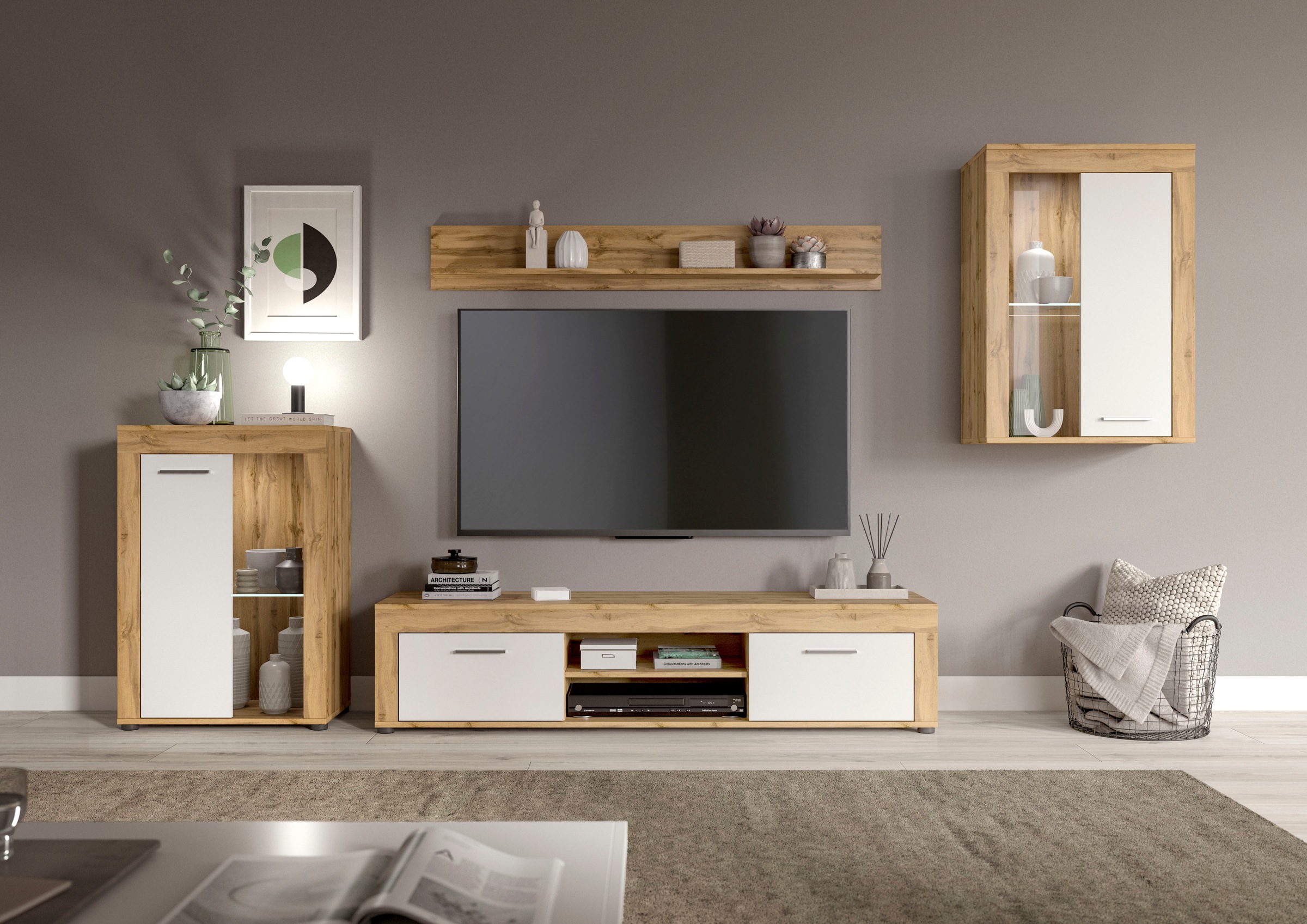 Home affaire Wohnwand "Aosta, 4-tlg., bestehend aus: 2x Vitrine, Lowboard & günstig online kaufen