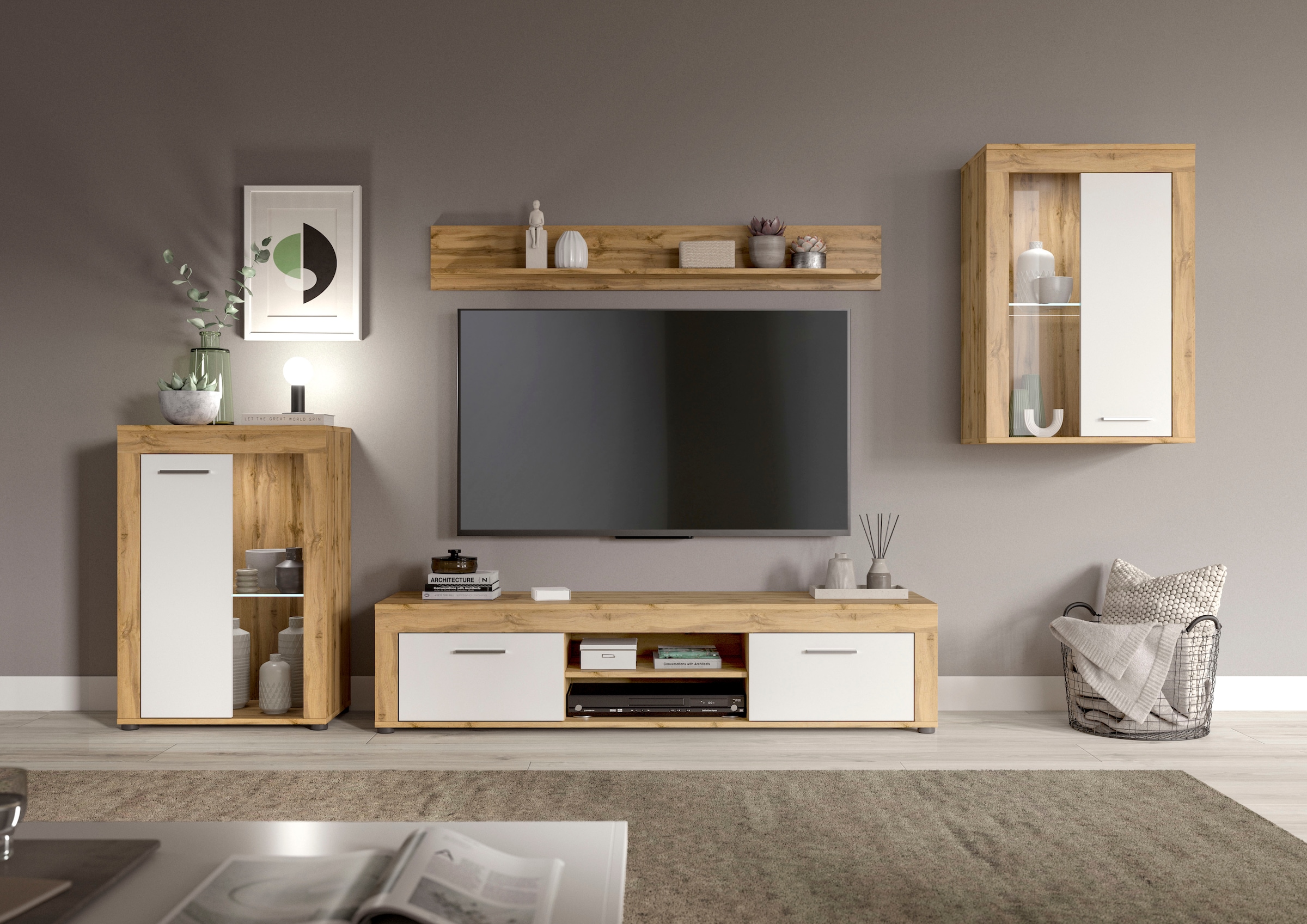 INOSIGN Wohnwand "Aosta, 4-tlg., bestehend aus: 2x Vitrine, Lowboard & Wand günstig online kaufen