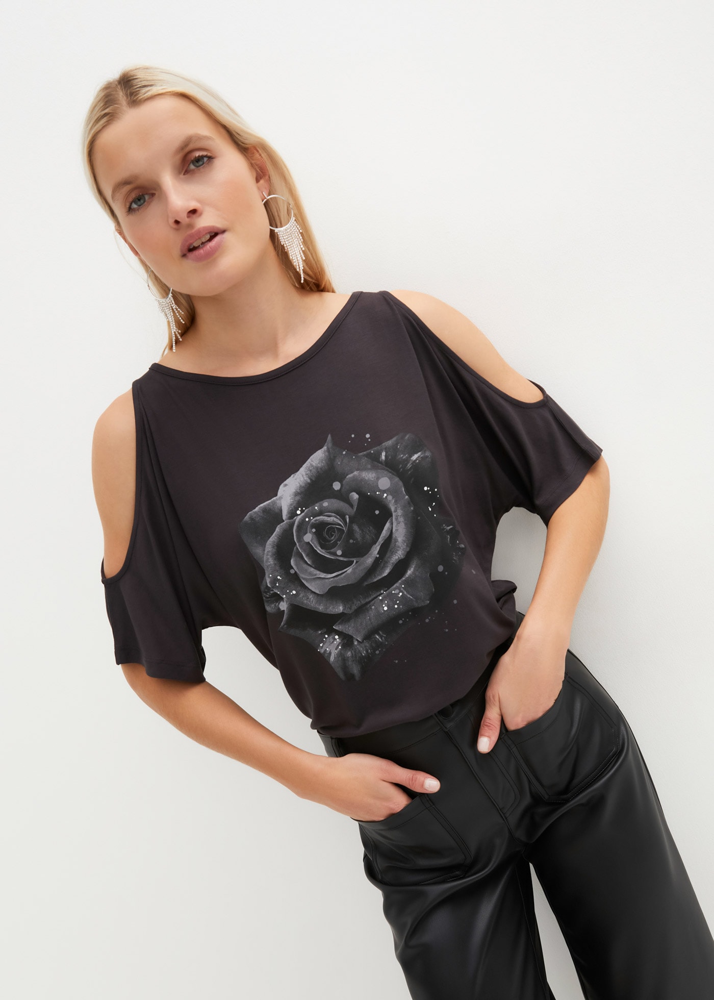 bonprix T-Shirt "Cold-Shoulder-Shirt aus Viskose" Cold-Shoulder-Shirt aus V günstig online kaufen