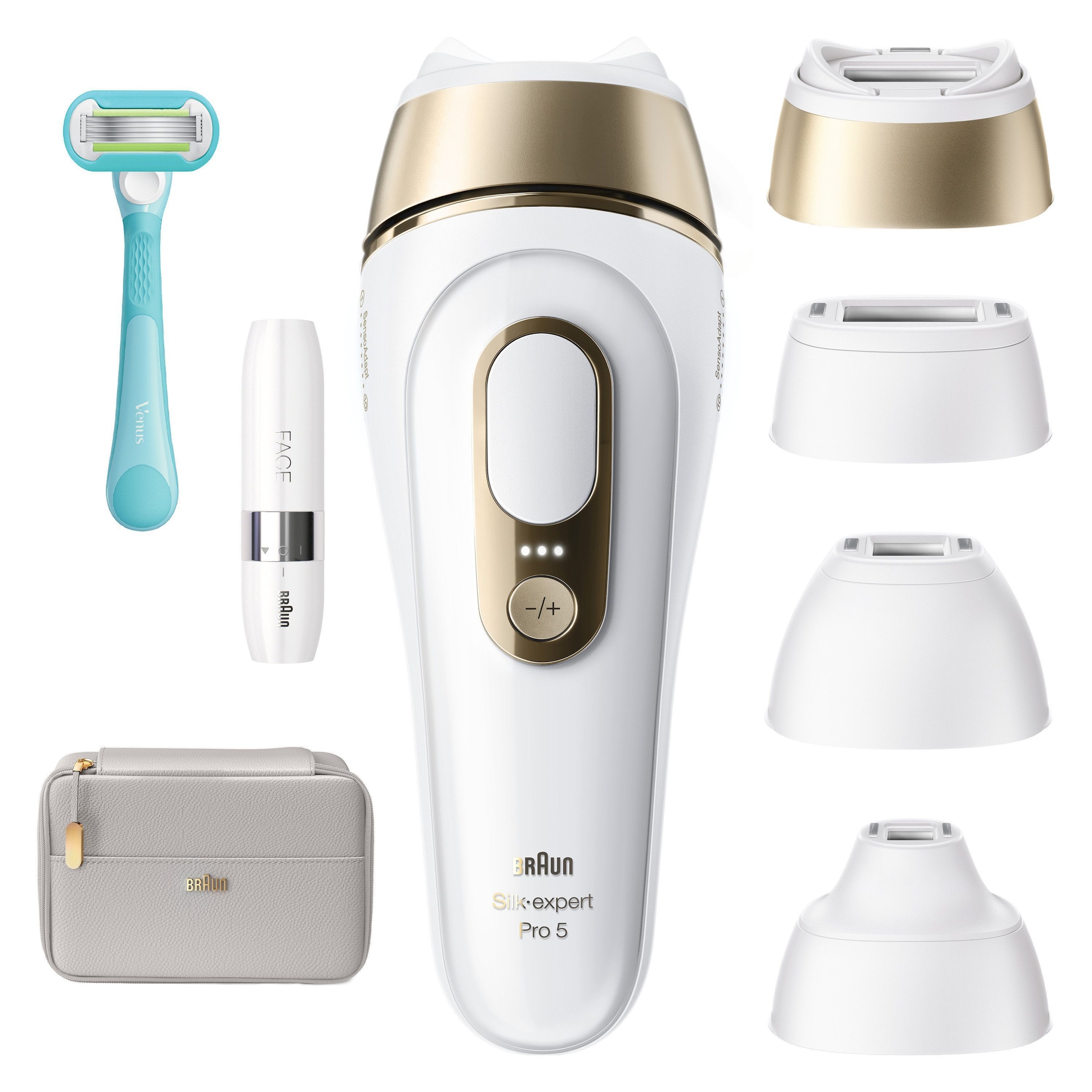 Braun IPL-Haarentferner »Silk·expert Pro 5 PL5412 (Modell 2026) PL5152 (Modell 2025)« pro Minute bis zu 125 Lichtimpulse 2 Aufsätze, Venus Rasierer &  Aufbewahrungstasche