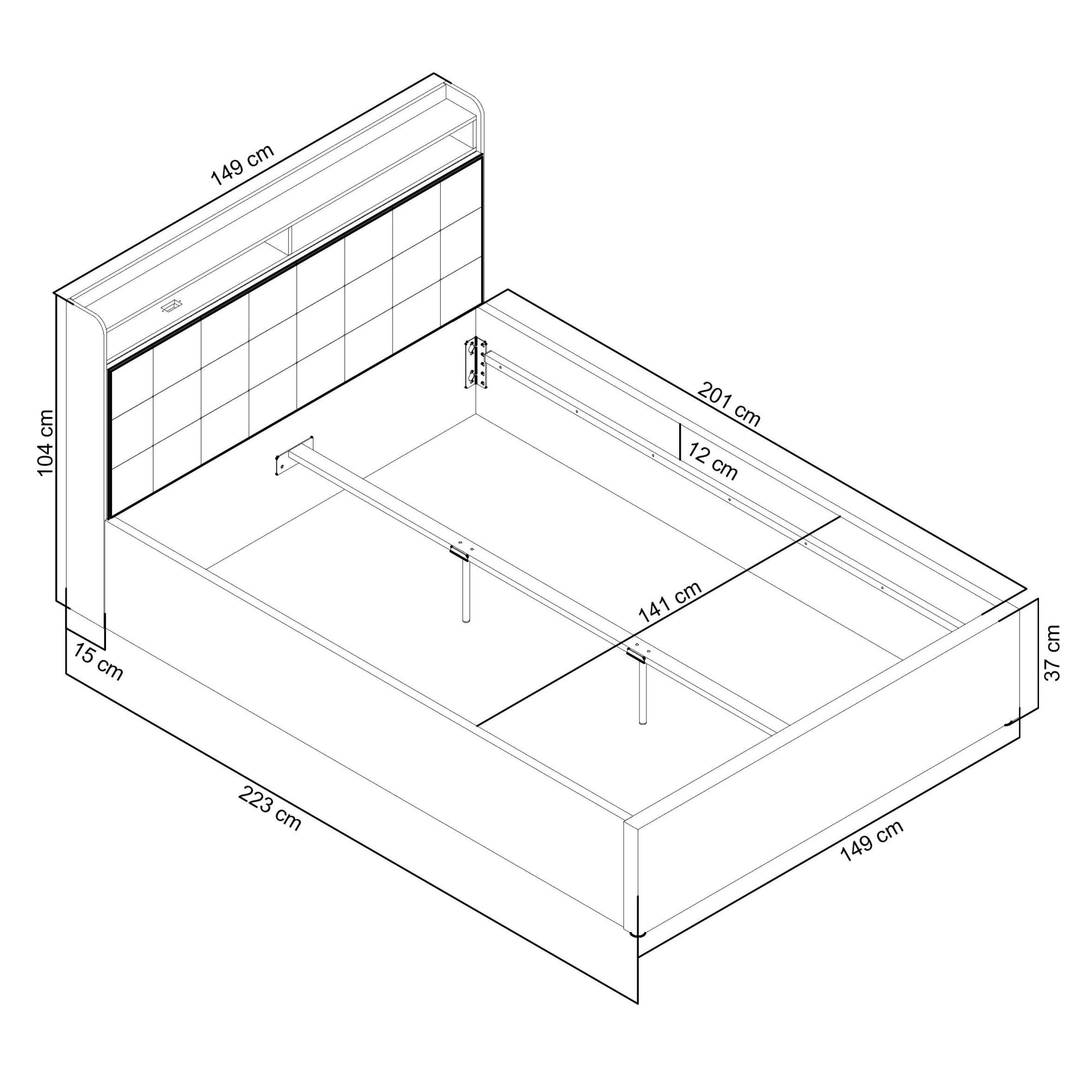 OTTO home Polsterbett »Hamar, beleuchtetes Regal, USB/ USB-C, bis 250 KG belastbar« LED-Licht und USB und USB-C Ladegerät im Kopfteil, Knopfsteppung