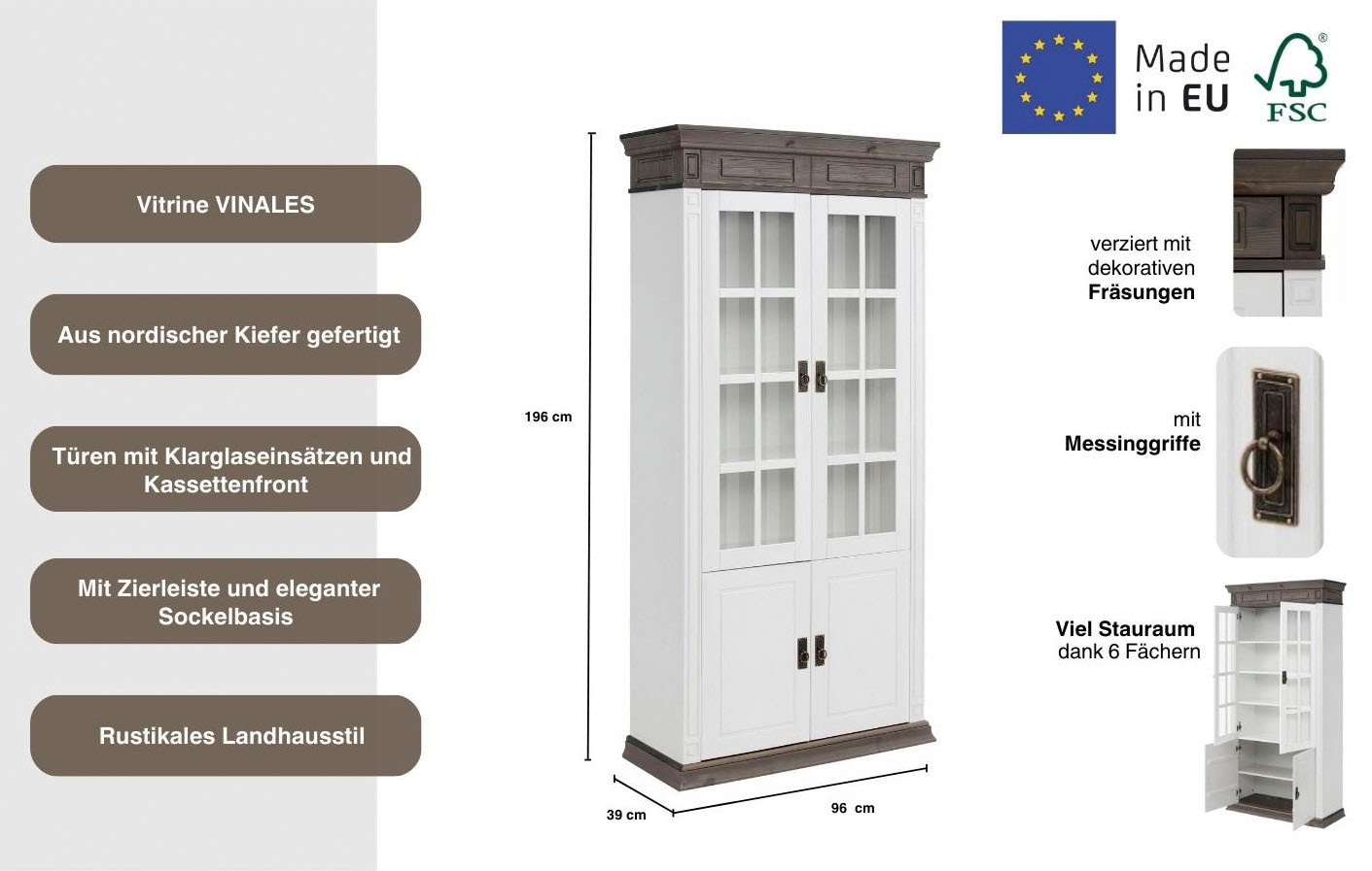 Home affaire Vitrine »Vinales«, Höhe 196 cm