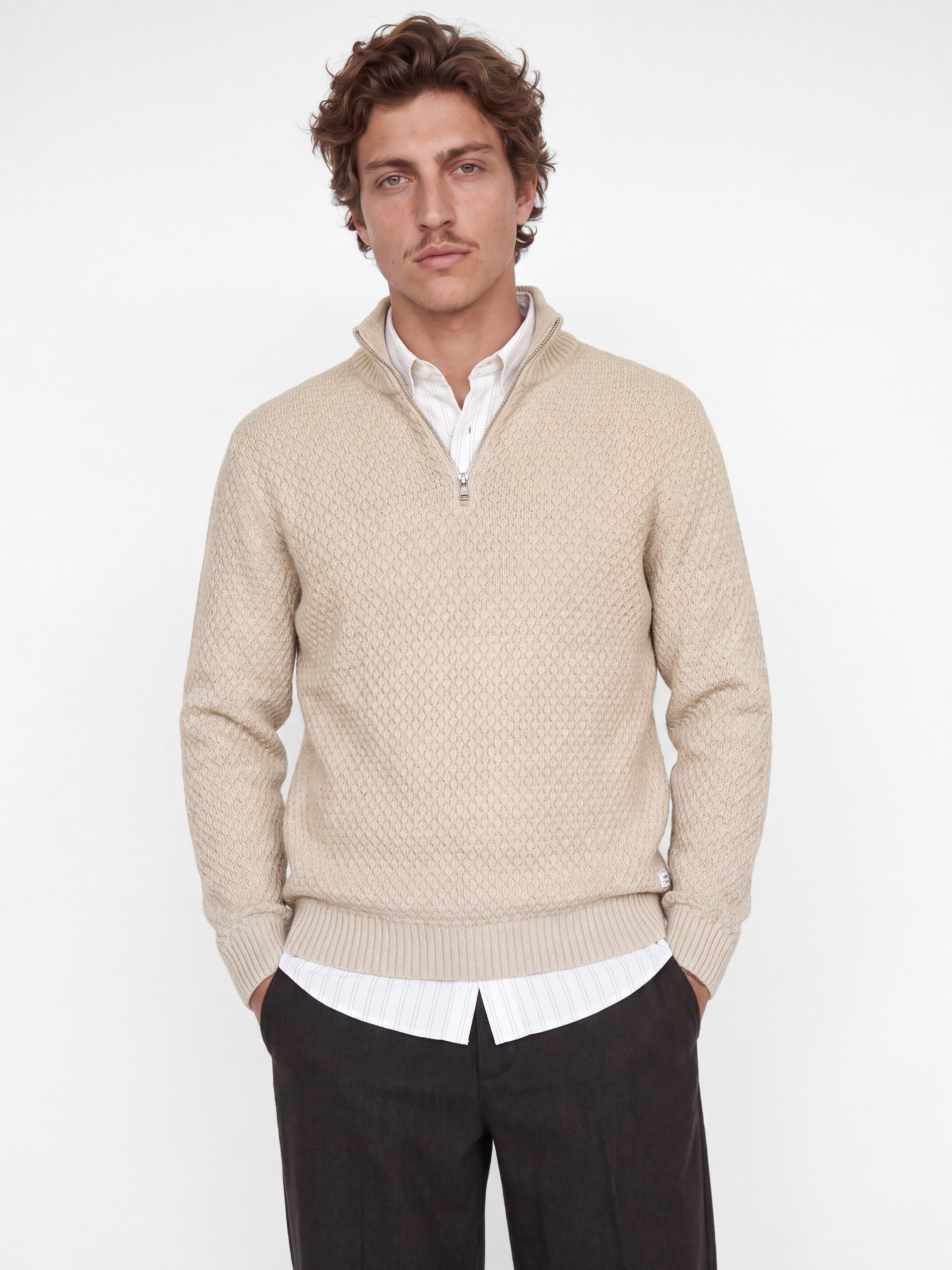 Jack & Jones Troyer "JJBLAKE KNIT HALF ZIP" Materialmix, locker geschnitten