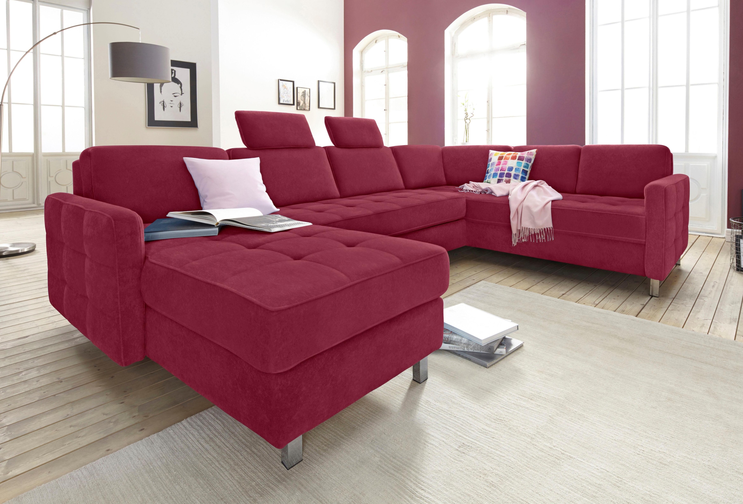 sit&more Wohnlandschaft "Pablo U-Form, B: 292cm, inkl. 2 Kopfstützen" wahlweise mit Schlaffunktion und Bettkasten
