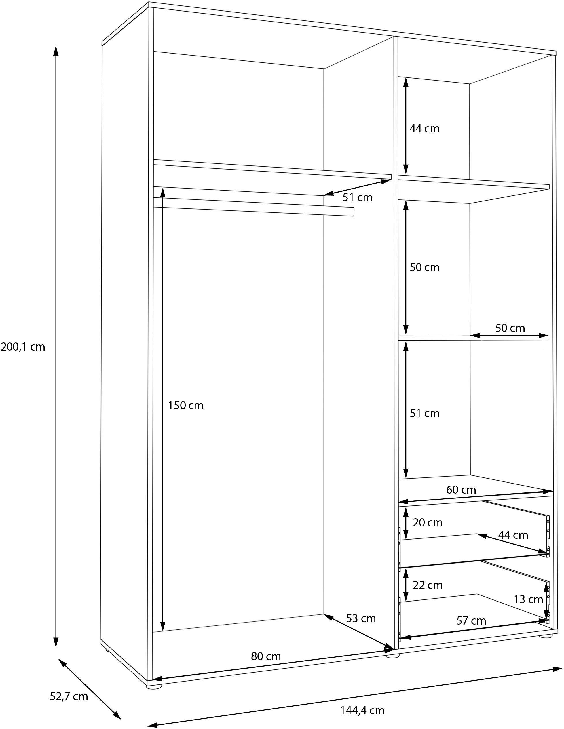 FORTE Drehtürenschrank »Schrank mit Spiegel, zeitloses Design, 3türig« viel Stauraum, Schubladen, Spiegeltürenm Höhe 200 cm