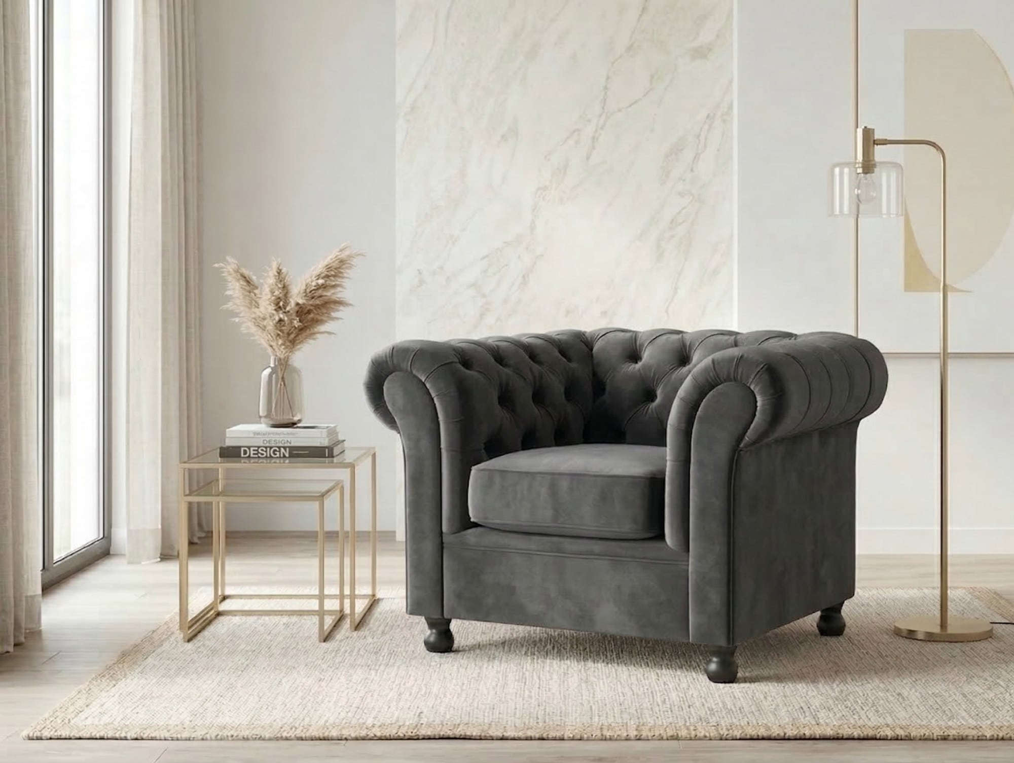 Home affaire Sessel "BRONNOY Chesterfield Sessel mit aufwendiger Knopfheftung, Breite 108cm" Polstersessel mit geschwungenen Armlehnen, Chesterfield-Optik