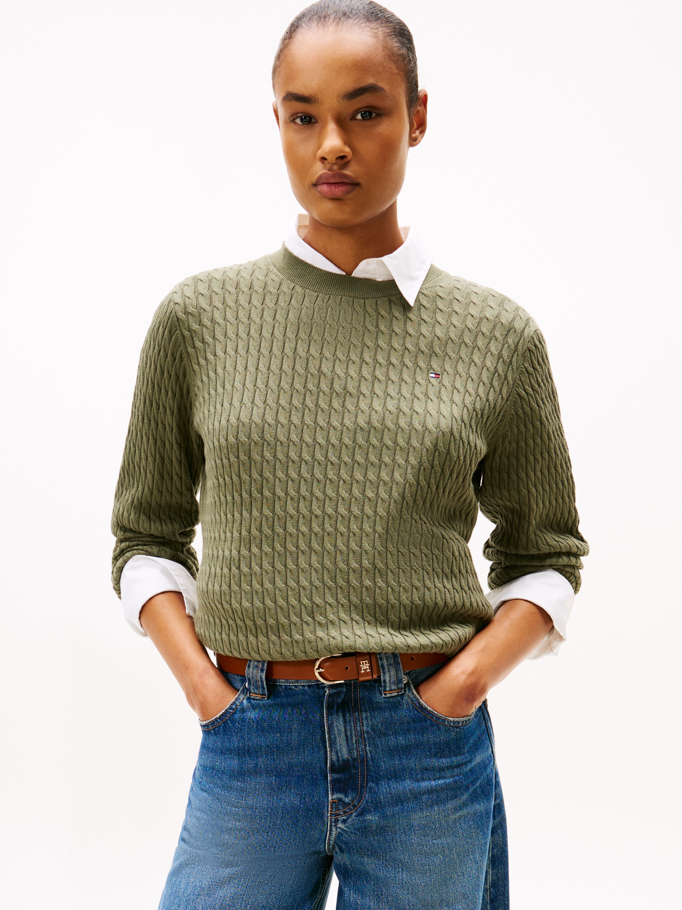 Tommy Hilfiger Rundhalspullover "CO CABLE C-NK LS SWEATER", mit Zopfmuster günstig online kaufen