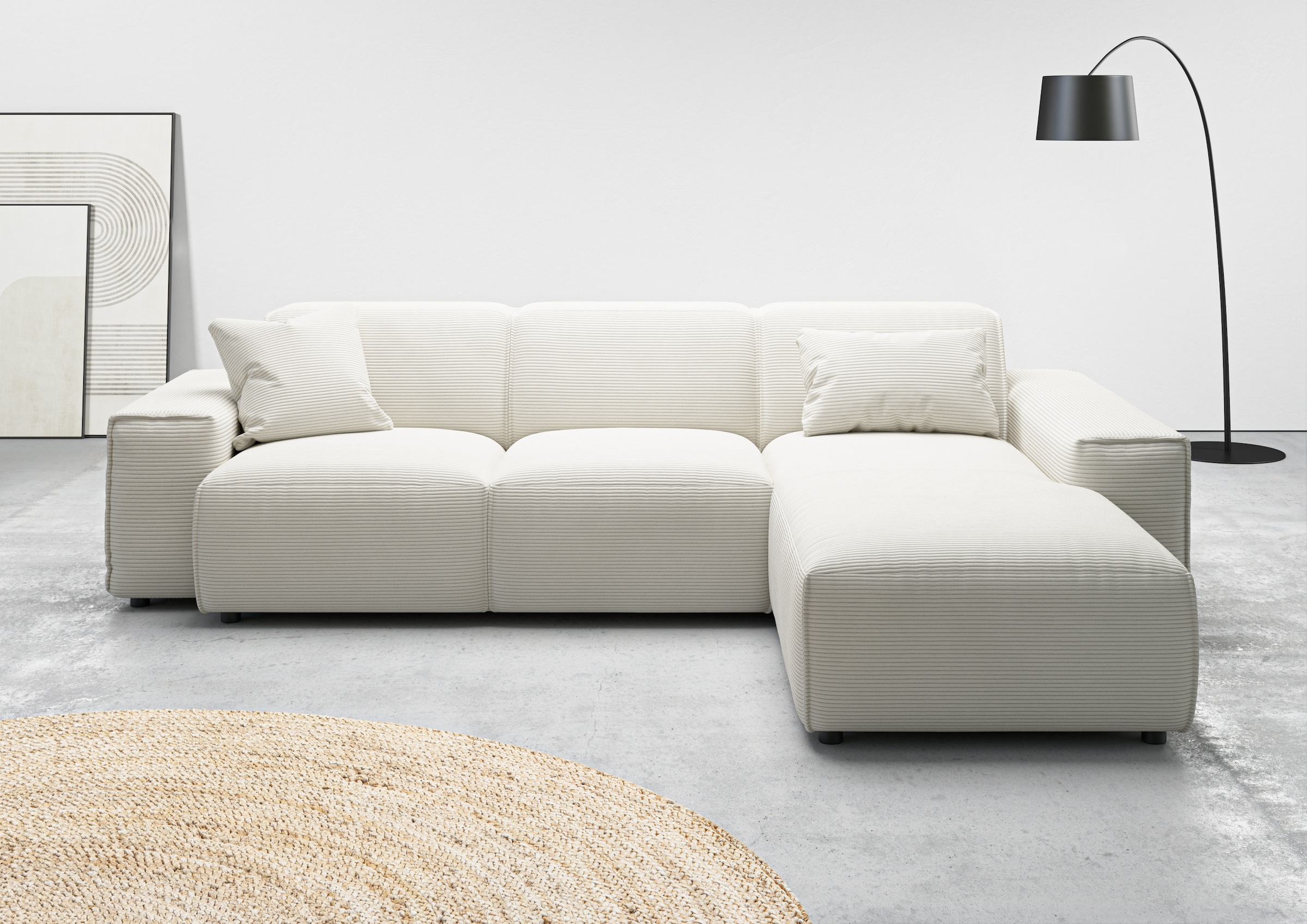 andas Ecksofa »Glimminge L-Form auch in Breitcord, Feincord + Easy care-Bezug,«, Breite 264, Zierkissen