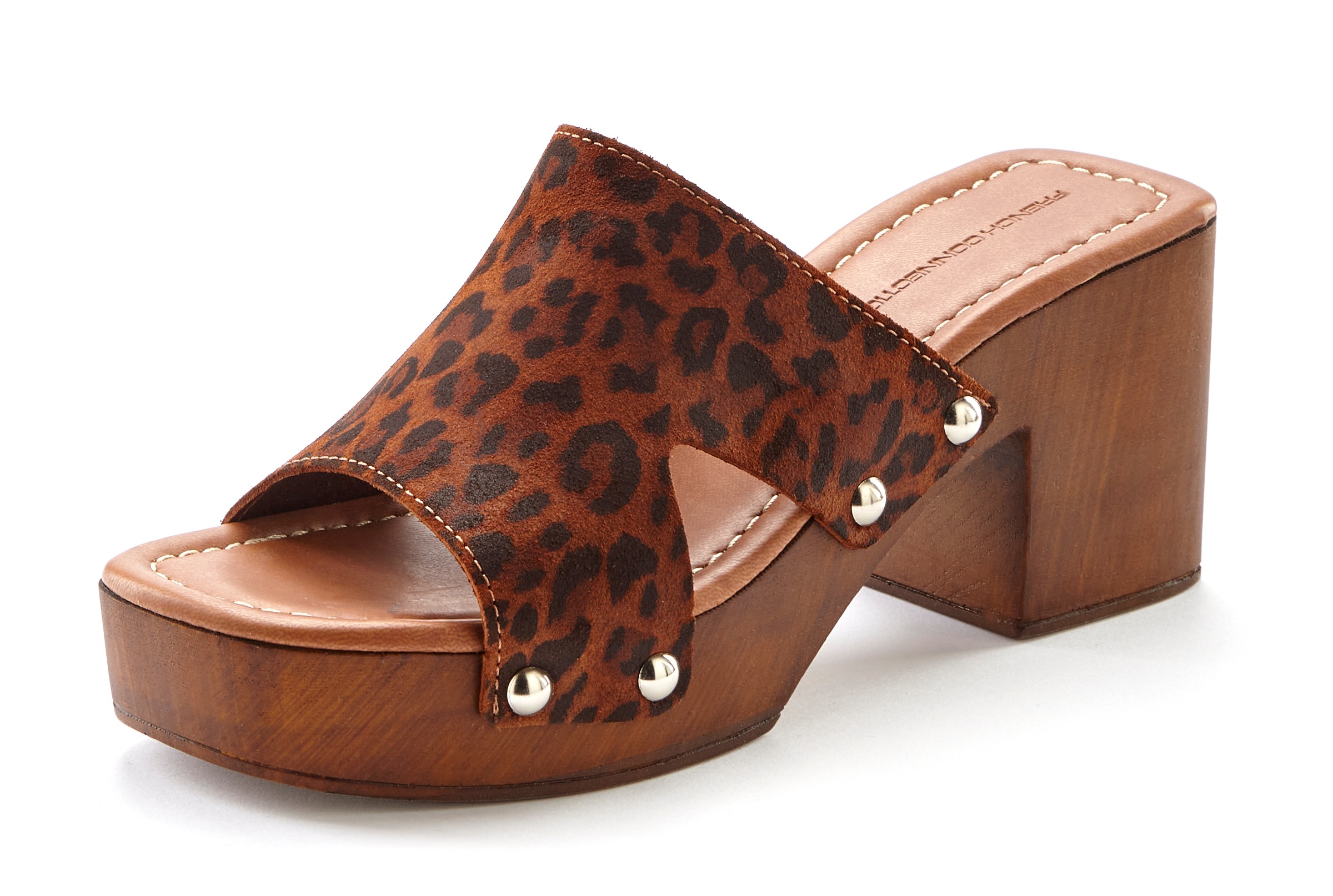 Thumbnail - French Connection Pantolette "Mule, Sandale, offener Schuh, Sommerschuh, Lederpantolette" aus Leder mit Blockabsatz